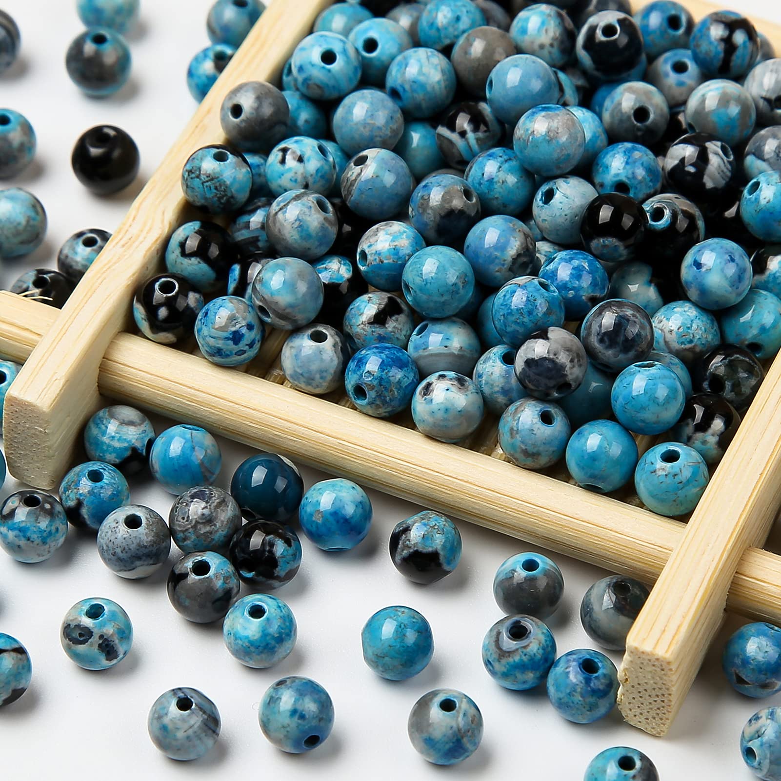 Photo 1 of 2 ANCADN 120Pcs Fire Agates Round Stone Beads Natural Stone Beads for Jewelry Making?Blue-6mm?