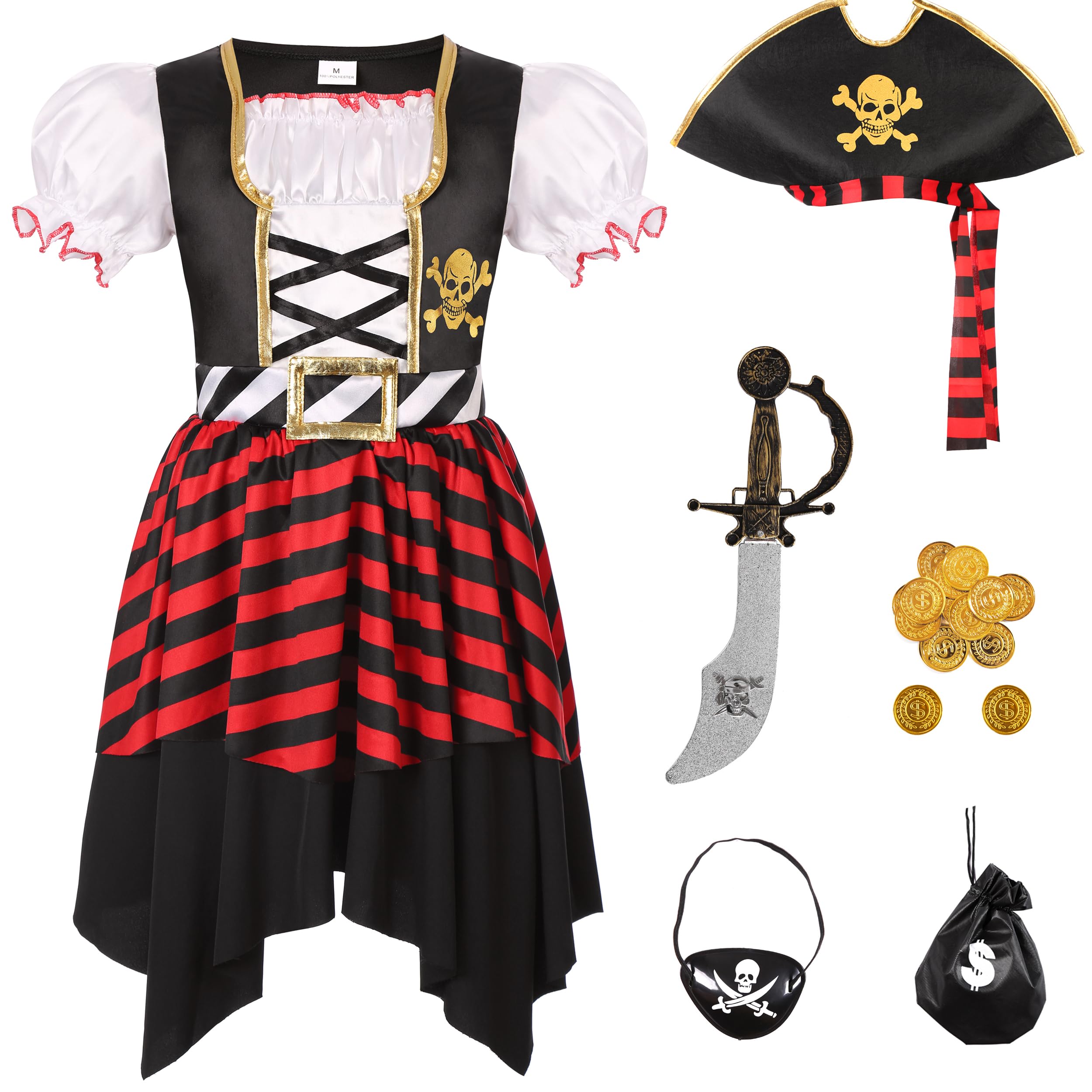 Girls Pirate Costume Buccaneer Princess Dress Up Set for Kids Halloween Cosplay Party