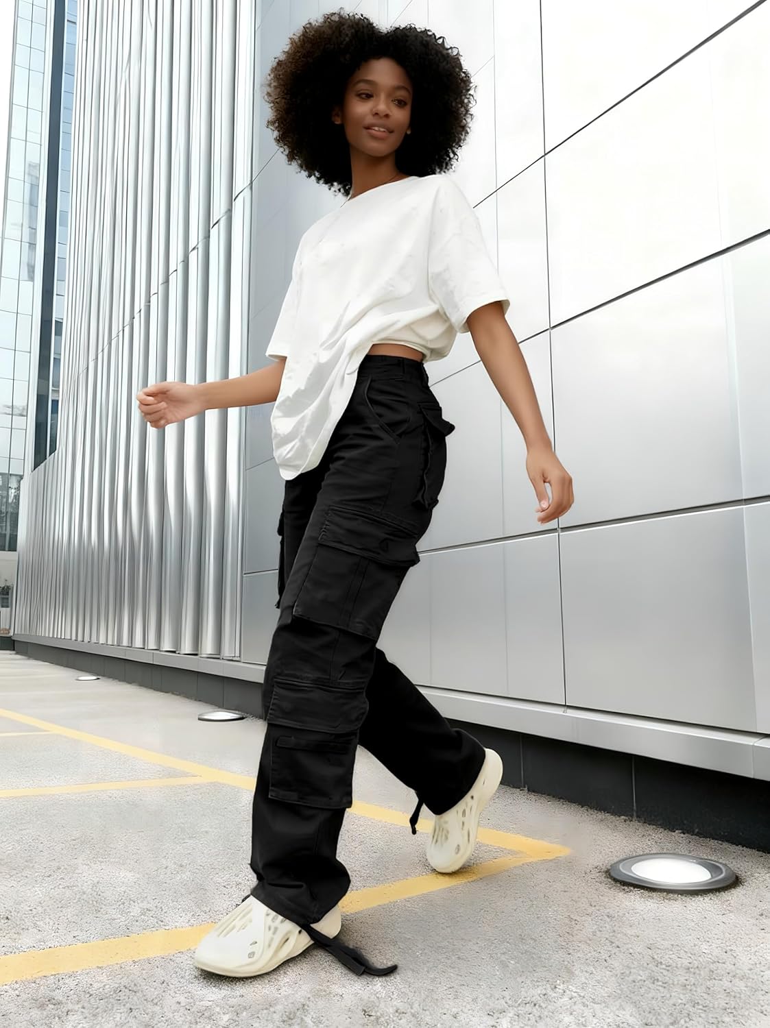 Womens Cargo Pants with Pockets High Waisted Straight Leg Casual Pants Ankle Cuff - Image 3