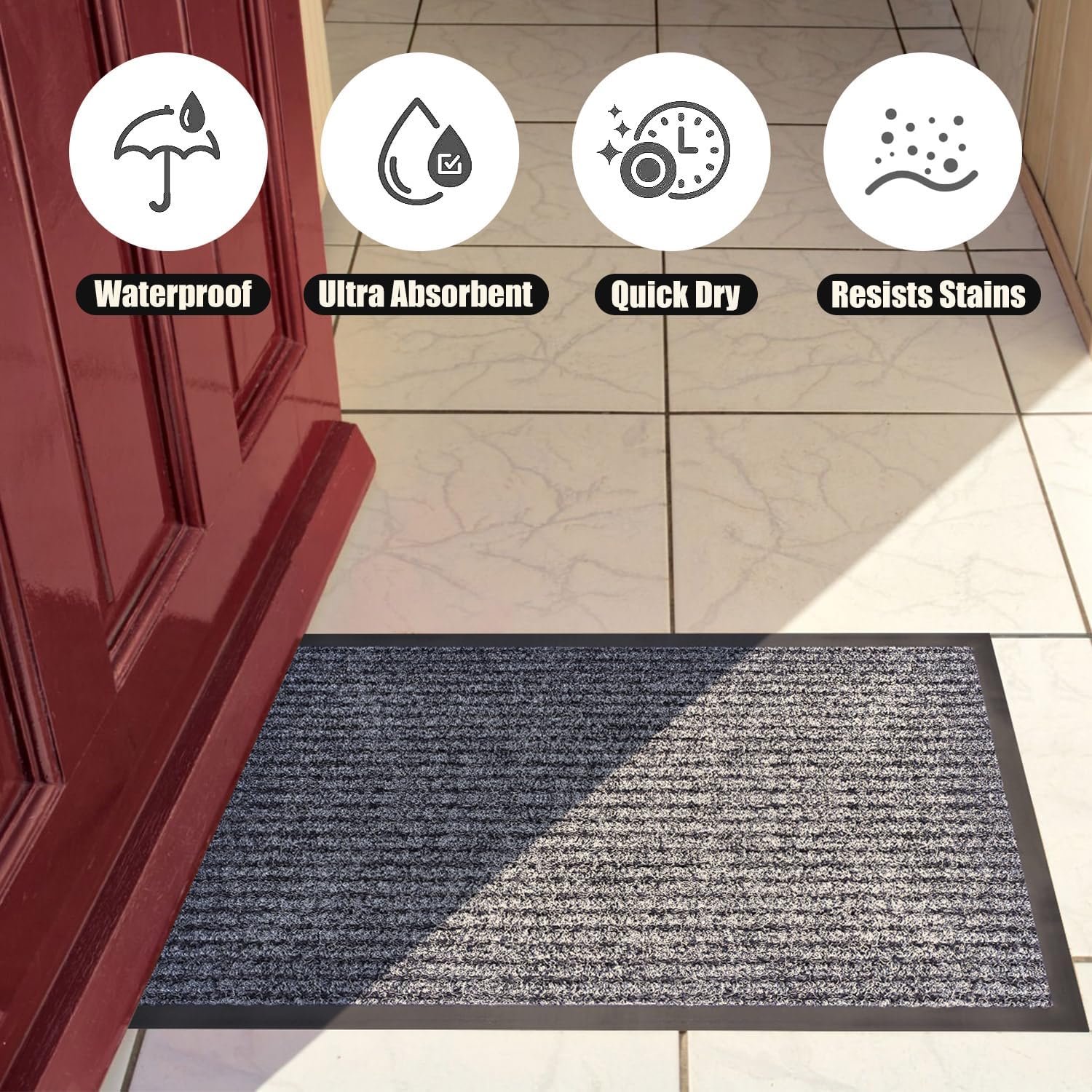 60" x 36" Inch Large Striped Brush Step Entrance Mat, Front Door Mat Welcome Floor Mats, Entryway Entrance Doormats, Patio Porch Muddy Shoe, Low Profile, Easy to Clean (60"x36"-2Pack)