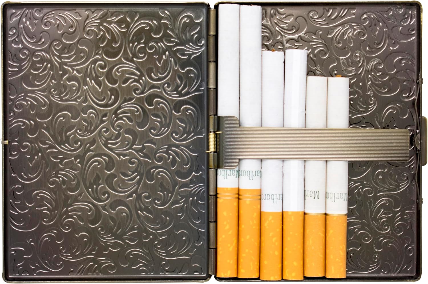 Set of 2 Metal-Plated 100s Ultra Compact Cigarette Case & Stash Box (Antique Gold Victorian)