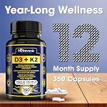 1 Year Bulk Vitamin D3 K2 High Potency 1000 IU D3 (25 mcg) / 120 mcg K2 (MK-7) - 350 Capsules Year Long Supply Vitamin D - Helps Maintain Bone & Teeth Health - Formulated With MK-7 Natto Bean For Best Results - Immune System Support - Made In Canada.