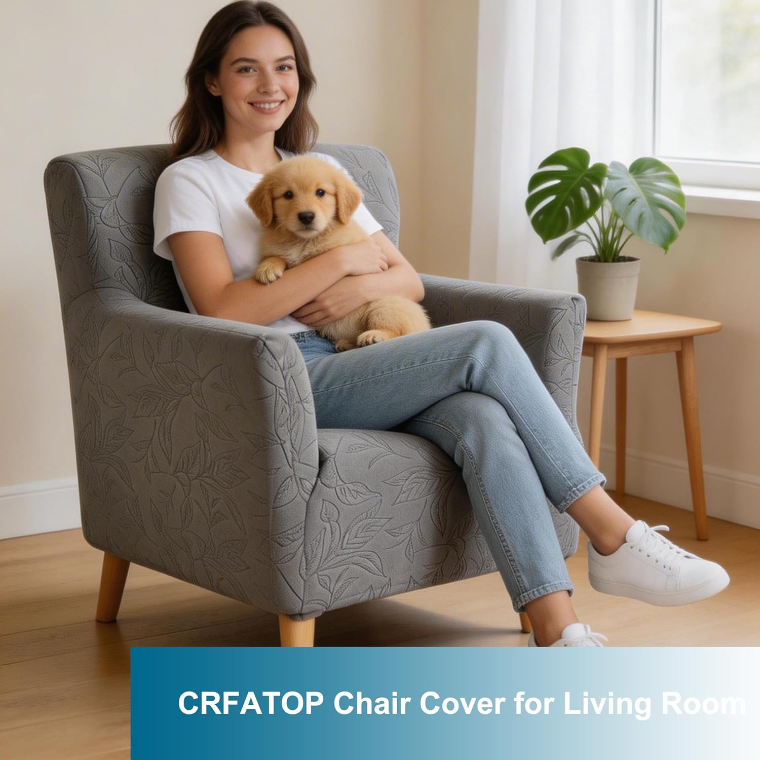 CRFATOP Stretch 1 Piece Chair Covers with Arms Jacquard Accent Chair Cover Armchair Flower Soft Banquet Armchair Covers Washable Chair Slipcovers for Living Room Office Reception Reading Sofa,B35
