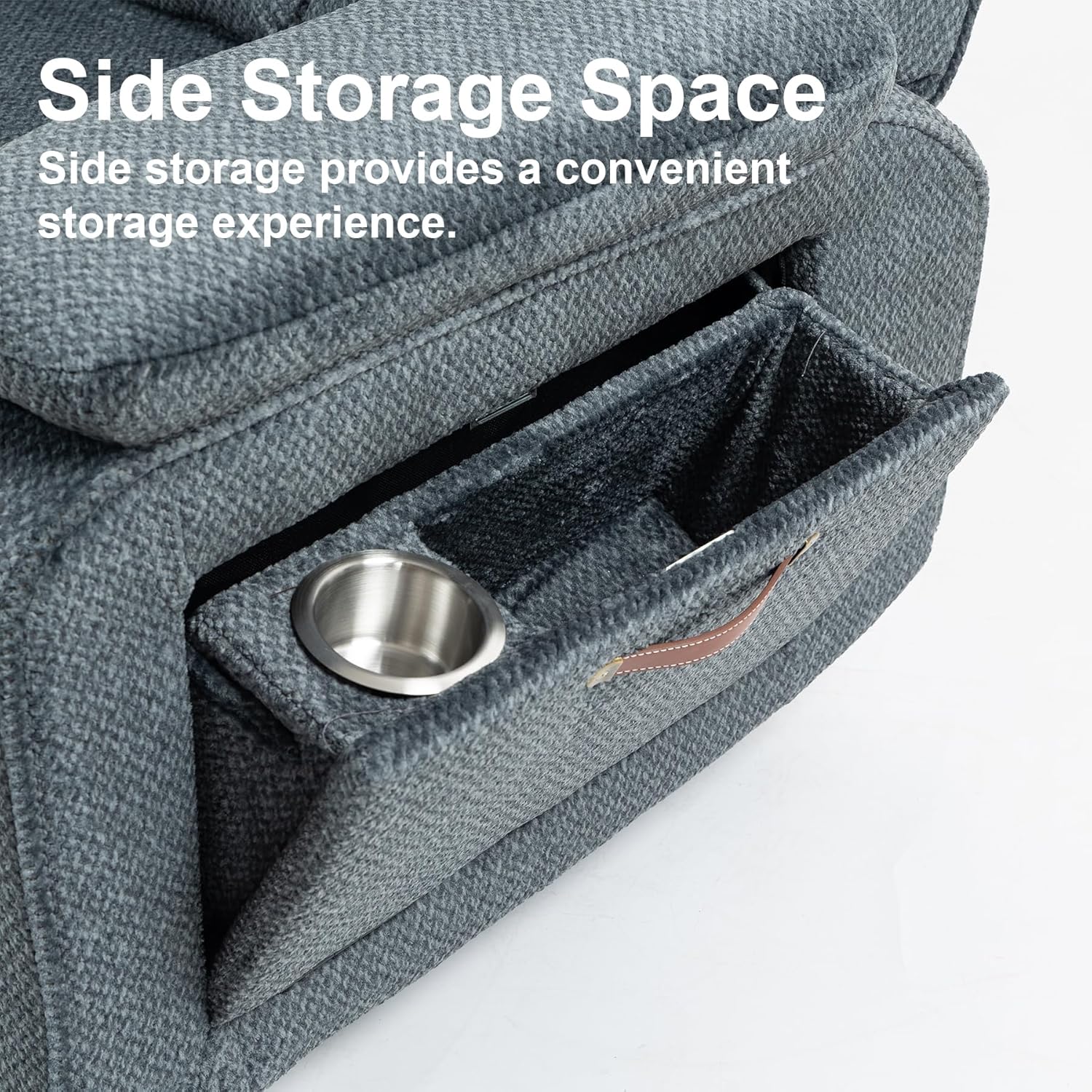 Oversized Lay Flat Recliner for Adults, Large Power Lift Recliner Chair with Extended Footrest, Electric Massage Living Room Sofa Chair, Side Storage Box Cup Holder, Blue Grey