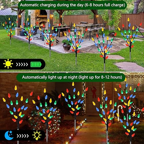 Miniatura 2 de Paquete de 6 luces solares C6 de 120 luces LED de Navidad, decoraciones de Navidad, luces de patio al aire libre, 8 modos de luces impermeables para