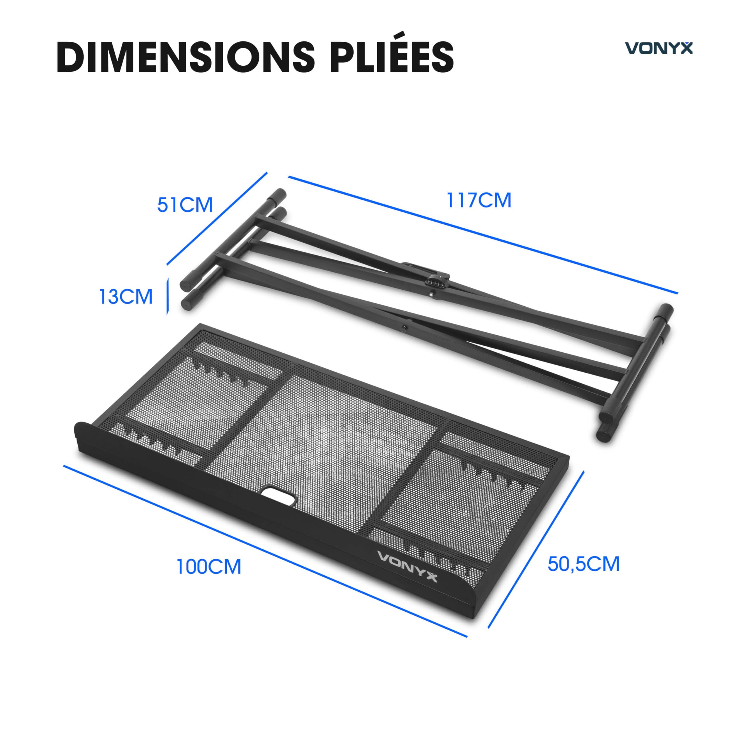 Vonyx DBE100 Table DJ Pliable 1m - Stand DJ Portable avec Housses Lycra et Housse de Transport - Support Mixage Mobile Stable pour Prestations et Événements