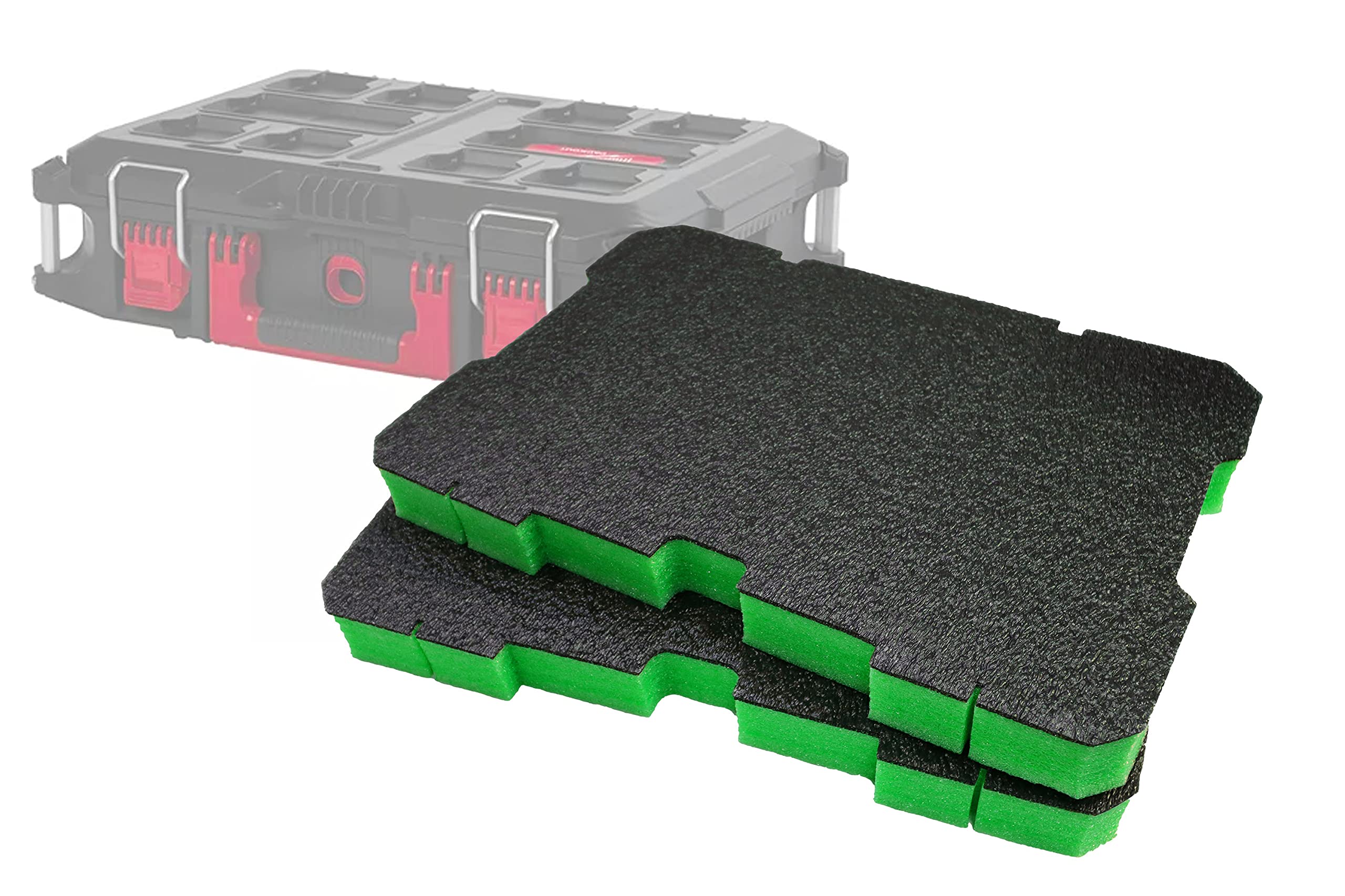 Shadow Foam Packout Toolbox Inserts – Fits the Milwaukee Packout Tolbox Box 2 & 3 [Green 50mm Twin Pack] Easy Peel Foam for Milwaukee Packout System | Power Tool Storage & Toolbox Organiser