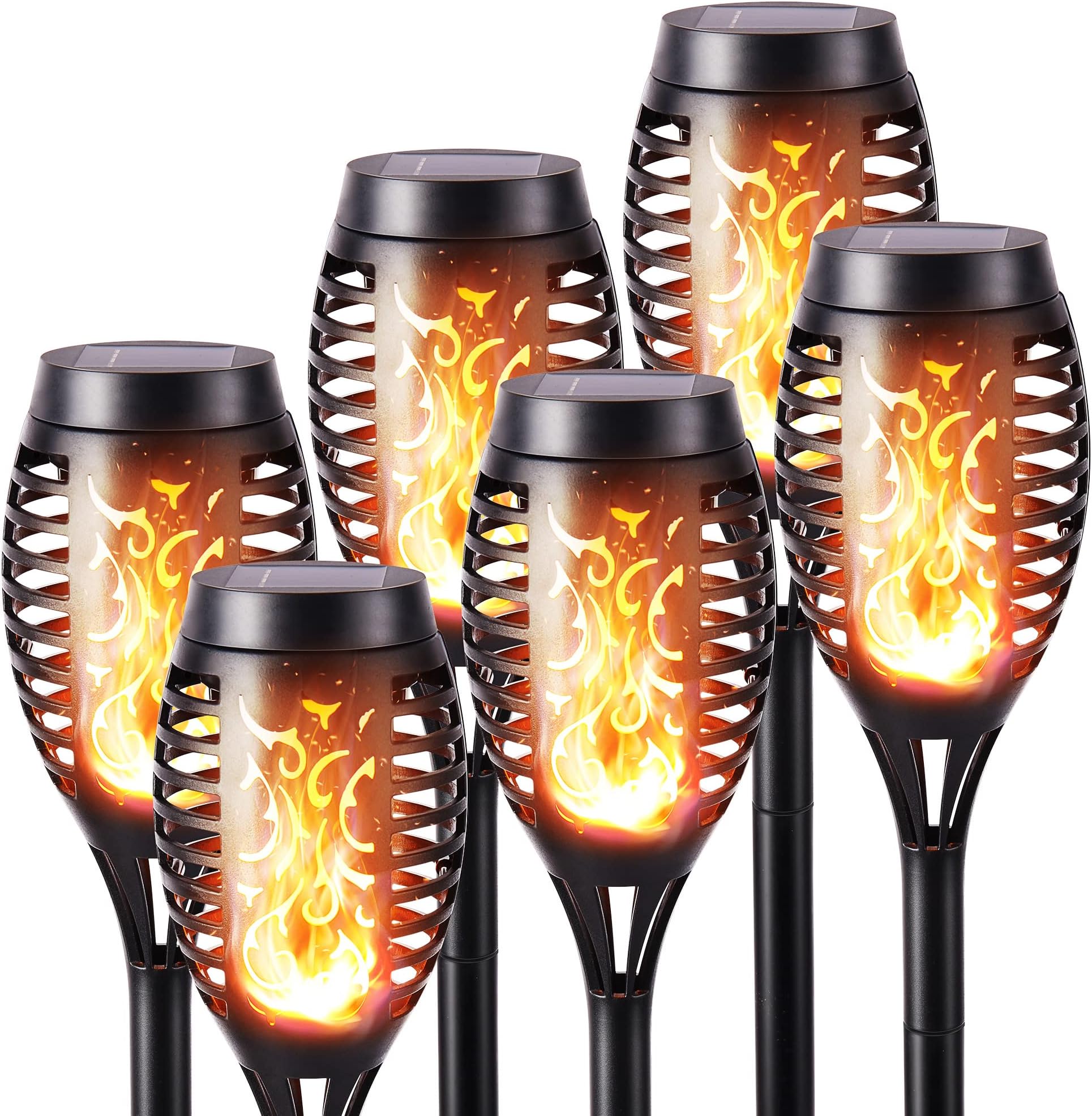Geemoo 6 Pack Solar Flickering Dancing Flame Lights Waterproof Solar Torch Lights for Outdoor Garden Patio Pathway Yard Driveway Decorative, Warm White