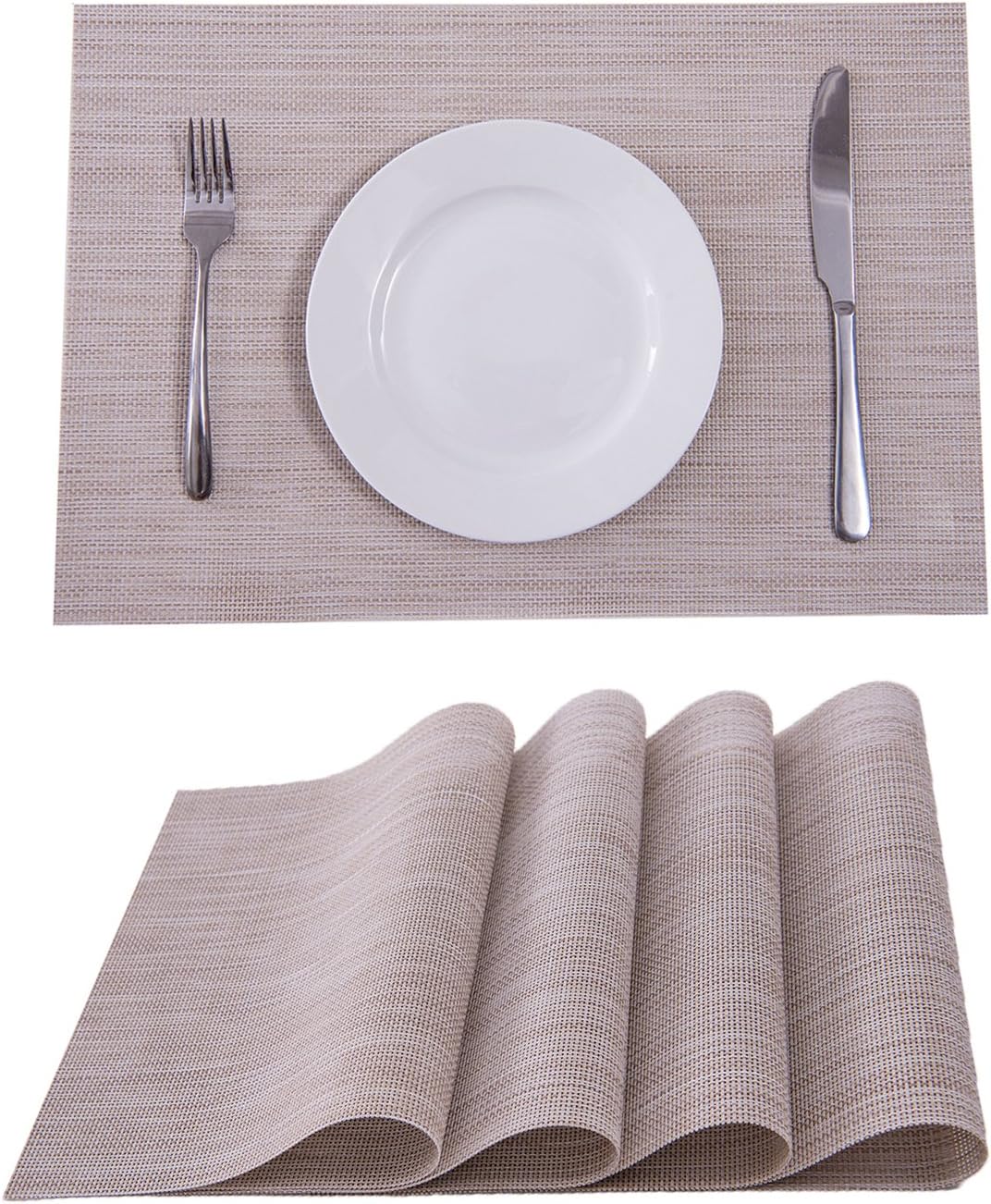 Placemats,Placemats for Dining Table,Heat-Resistant Placemats, Stain Resistant Washable PVC Table Mats,Kitchen Table mats (4, Linen)