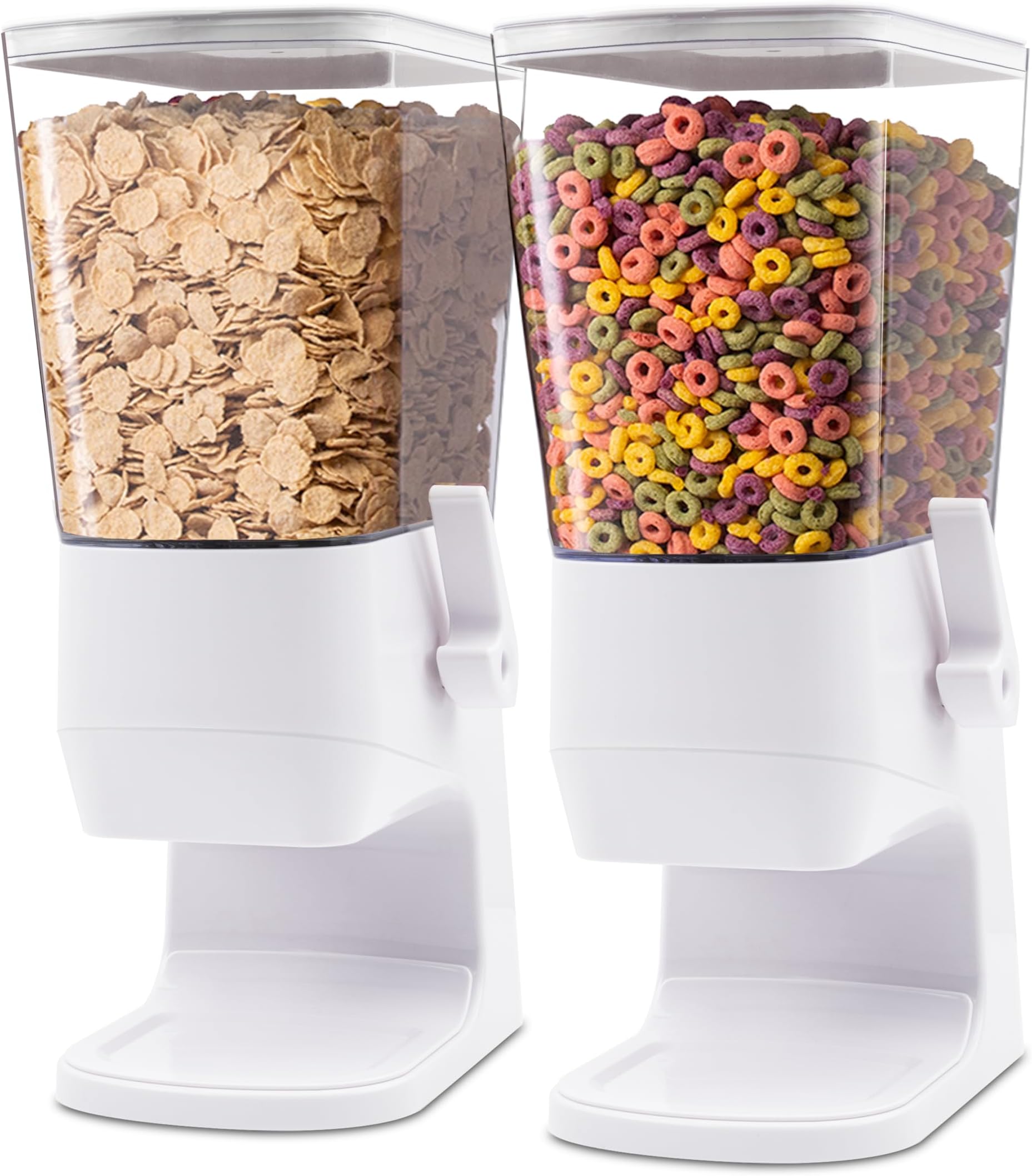 Cereal Dispenser Countertop 2Pcs, Cereal Containers Storage Snack Dispenser for Pantry, 3.2L Dry Food Dispenser for Grains, Nuts, Snack,Oatmeal, Pet food, White