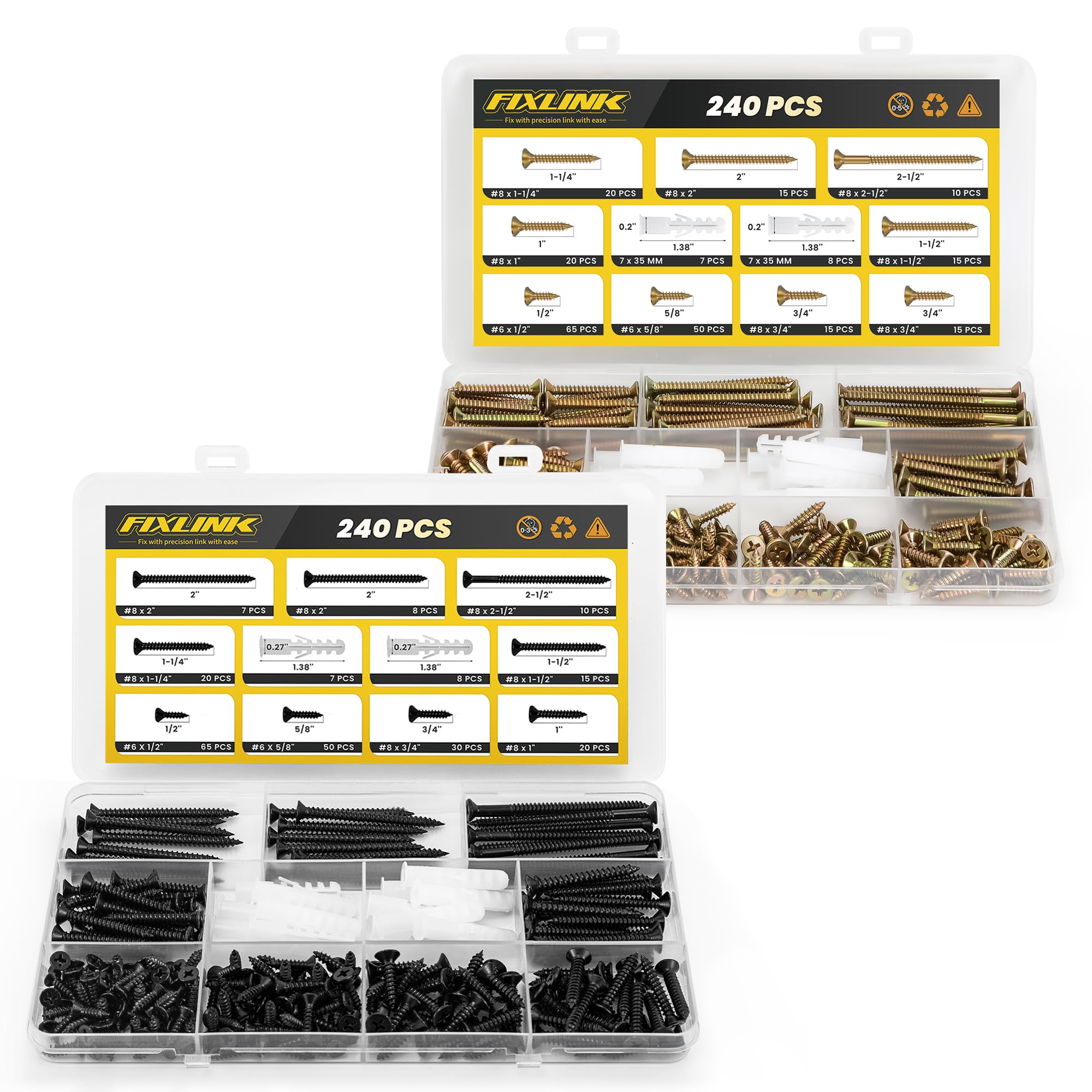 Screws Assortment Kit FIXLINK 240-Piece Wood Screw Assortment Kit - 8 ...