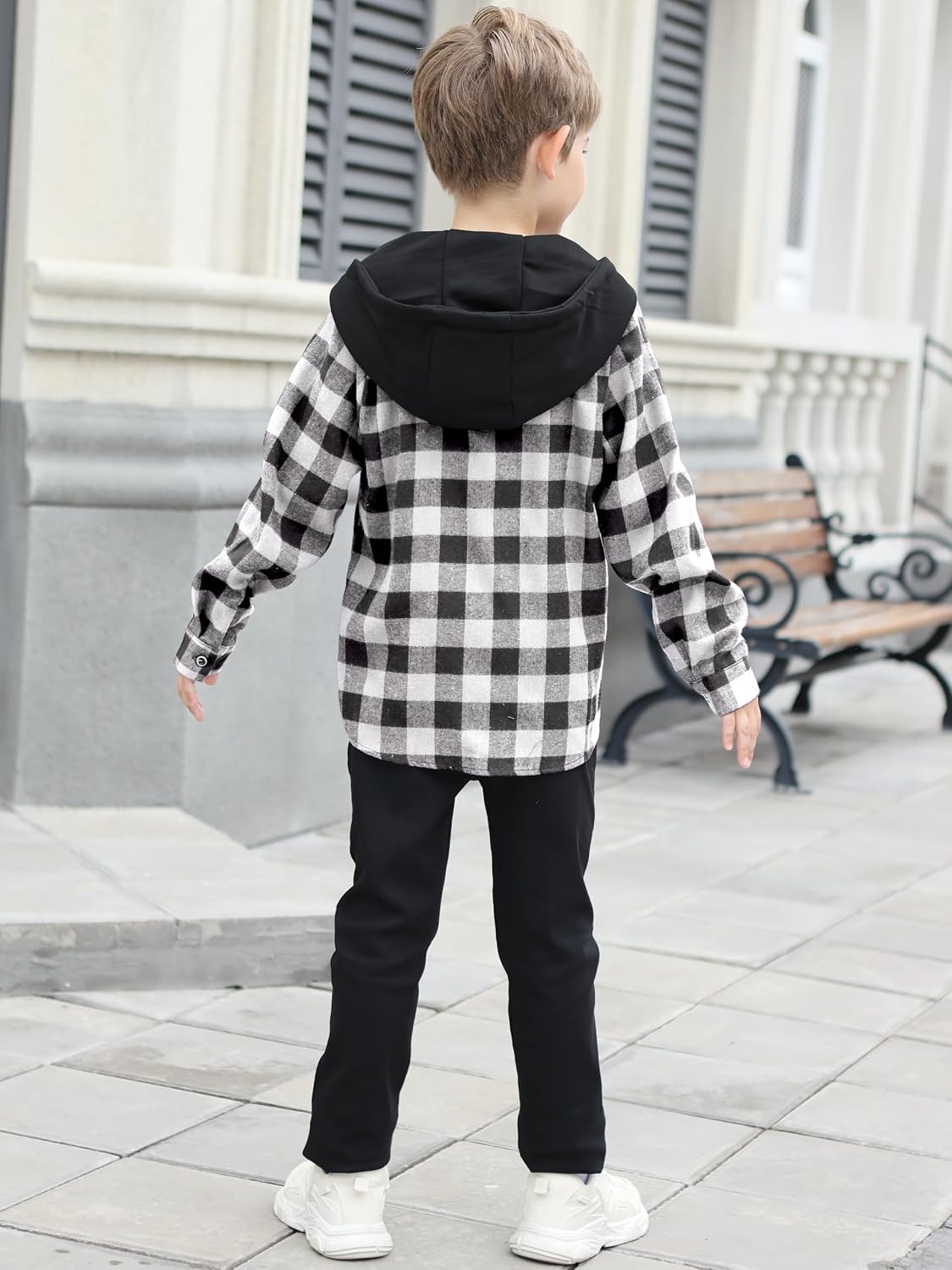 Cromoncent Boys Flannel Hoodie Plaid Button Down Shirt Jacket Long Sleeve