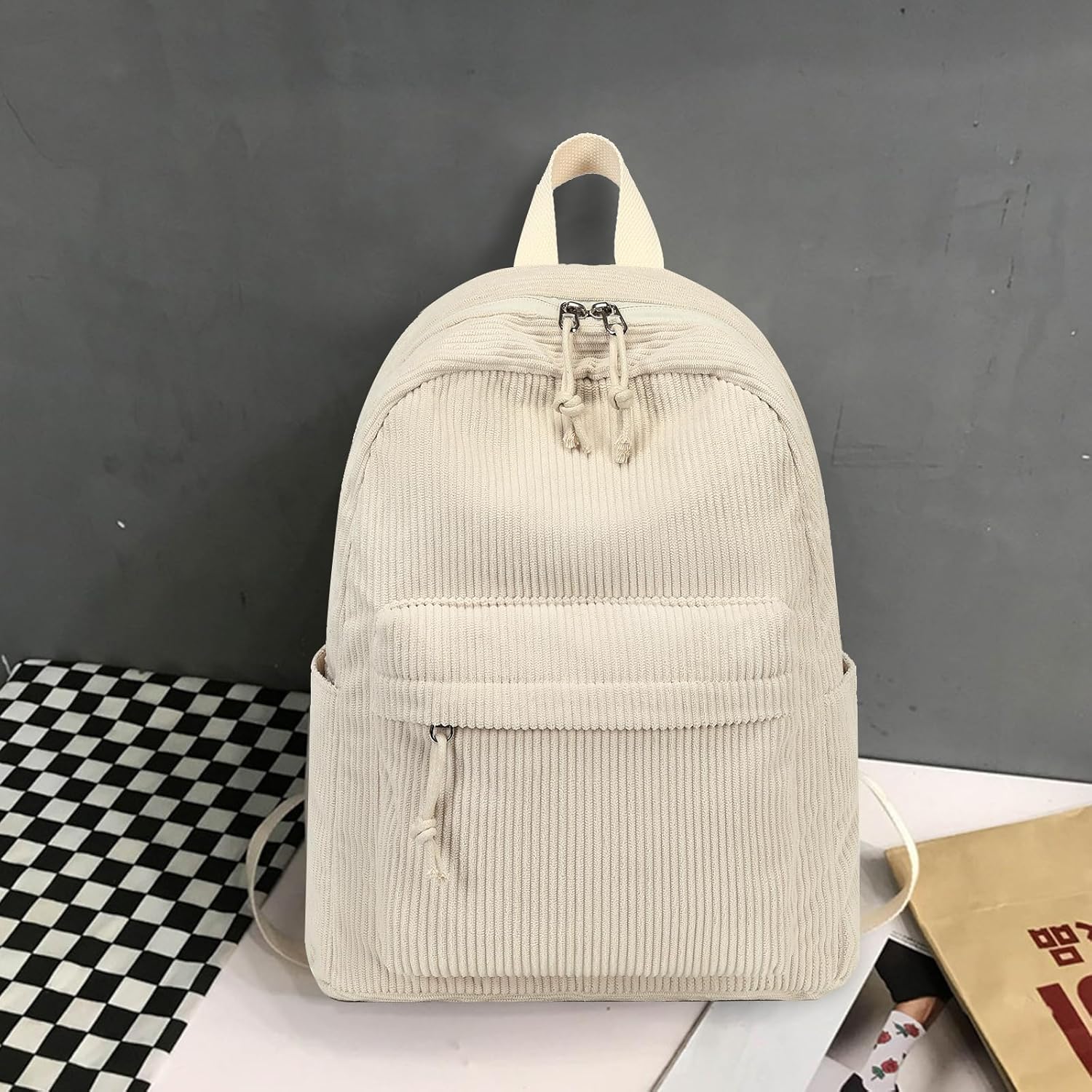 LEDAOU Mini Backpack Set Fashion Bookbags with Purse Wallet Cute Backpack Set for Women Teens School Travel Bag (2pcs+wallet, Beige) - Image 2