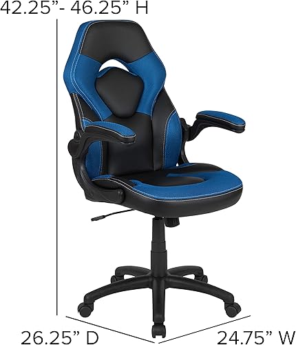 Miniatura 3 de Flash Furniture X10 High-Back LeatherSoft Racing Style Gaming Chair with Flip-Up Arms, Ergonomic Padded Swivel Computer Chair, Blue/Black