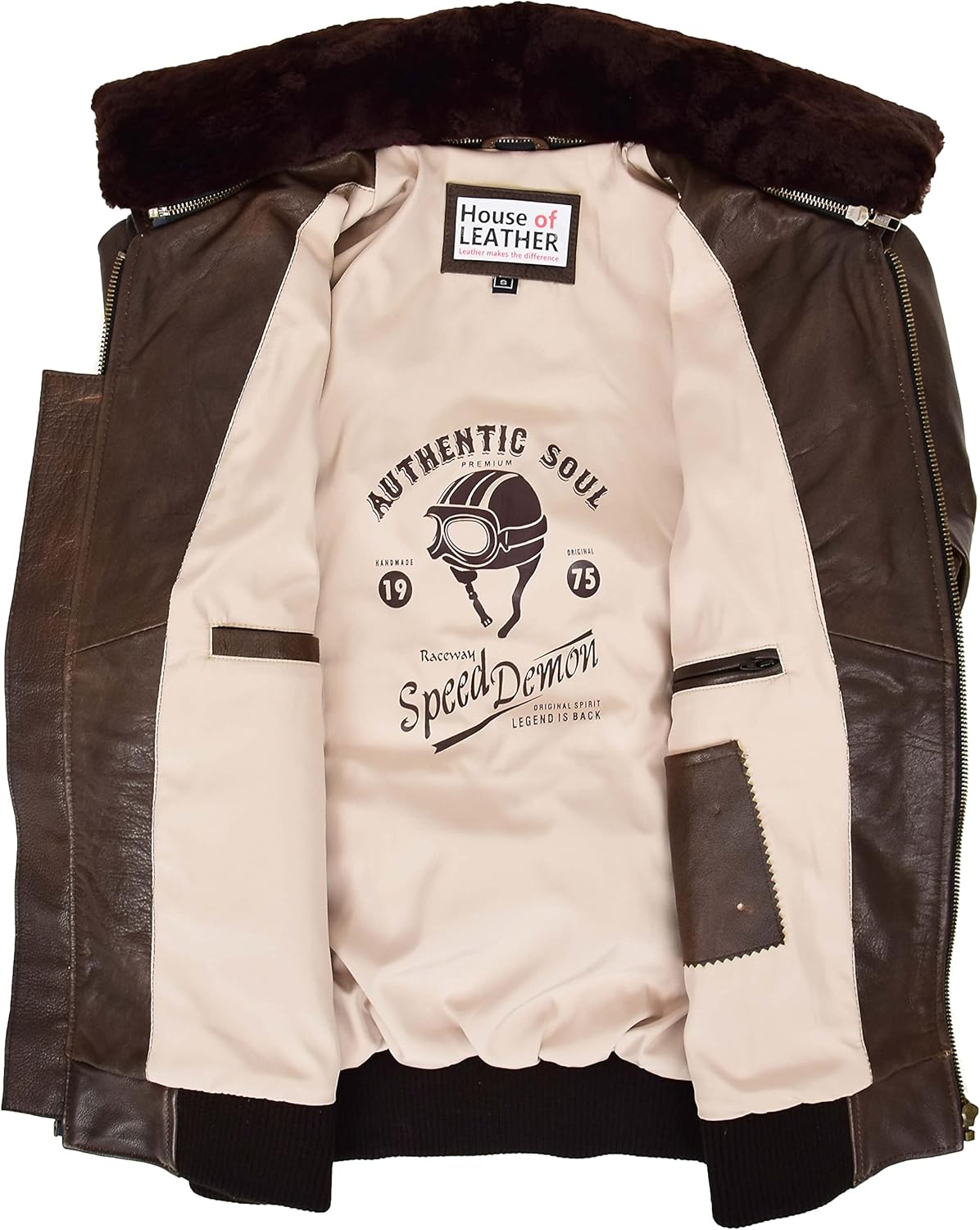 Mens Real Leather Bomber Jacket Air Force Pilot Style Lester Brown