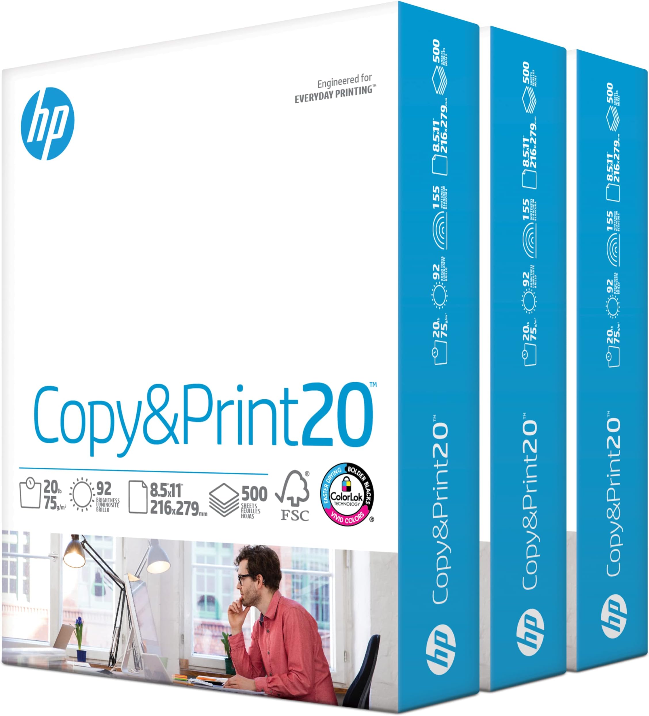 Printer Paper | 8.5 x 11 Paper | Copy &Print 20 lb | Case - 1,500 Sheets | 92 Bright | FSC Certified | 200090C