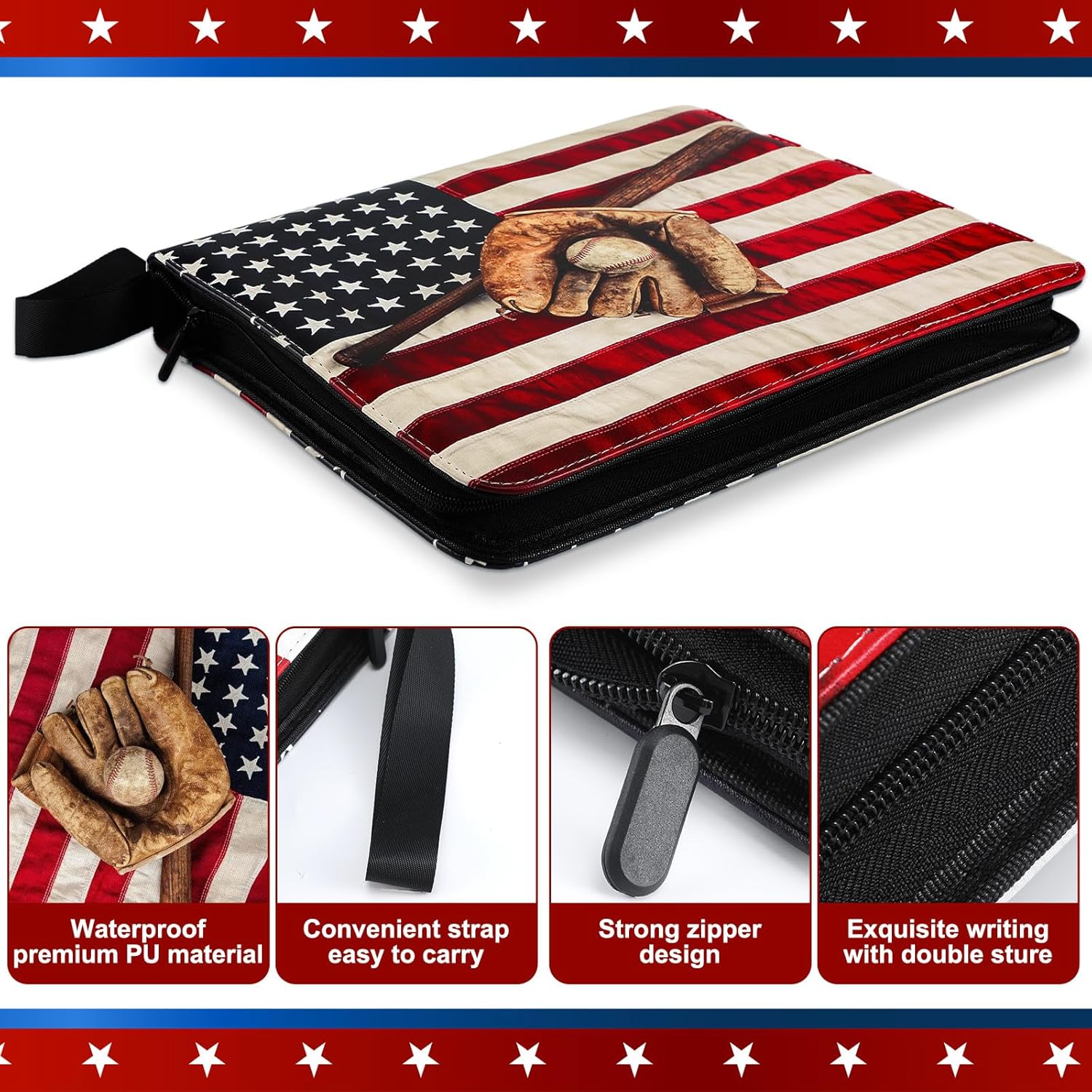 Baseball Cards Binder 250th Universary Gift Trading Card Binder with Sleeves 900 Pockets 50 Double-sided 9-pocket Pages Gifts for Baseball Cards Collectors
