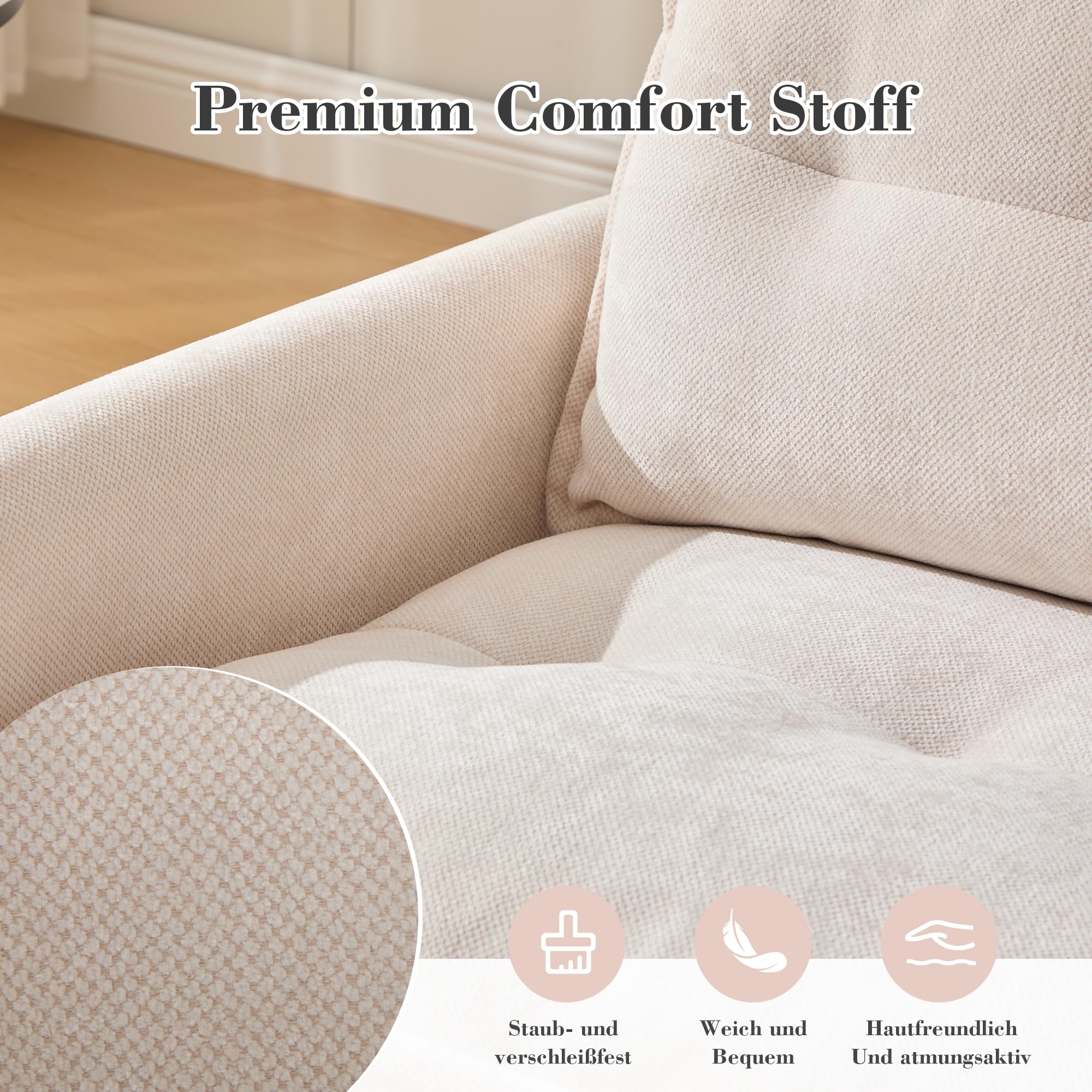 Sillón giratorio para salón, sillón acolchado con bolsillo lateral y cojín, moderno sillón giratorio de lectura, color beige