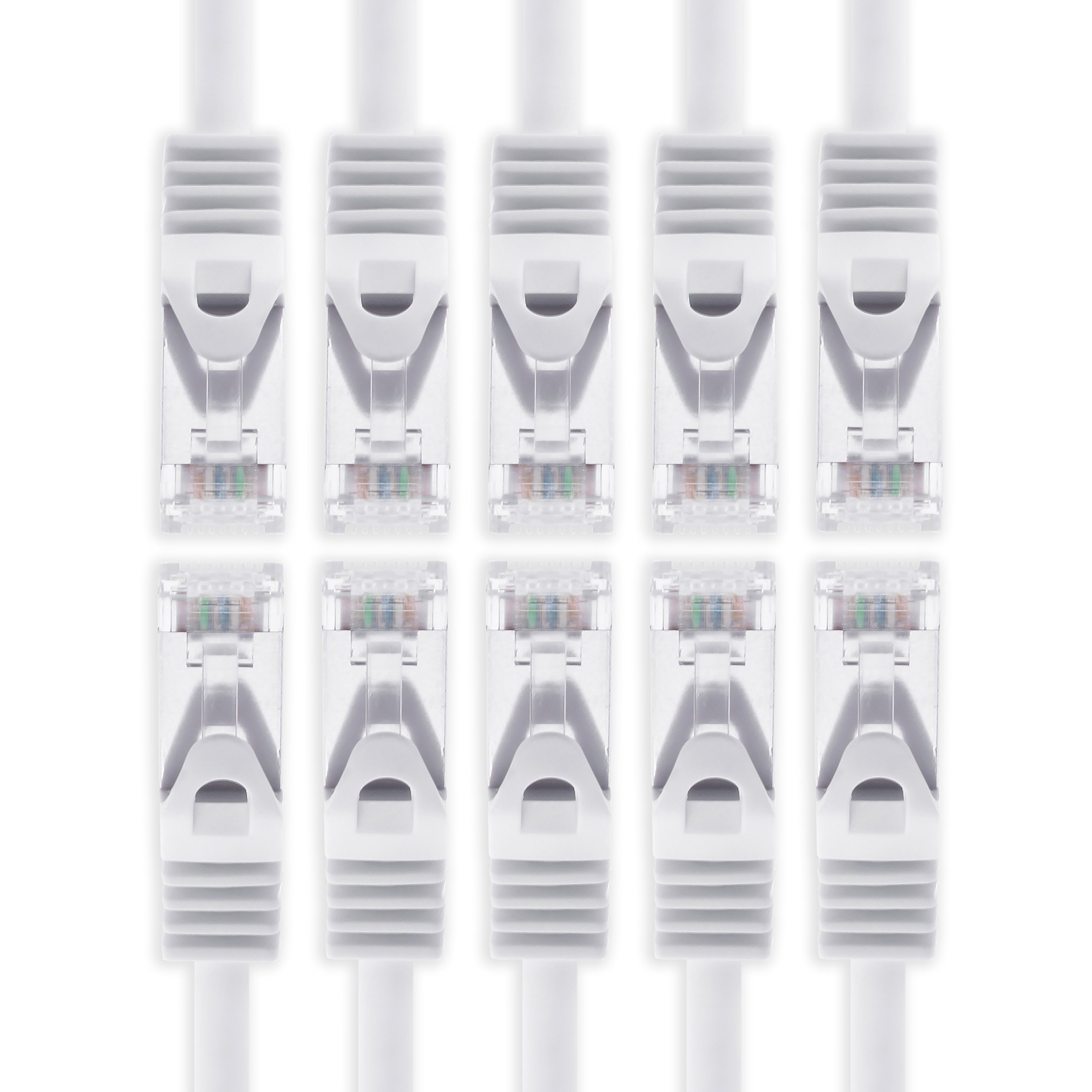 1aTTack.de 7,5m - Weiss - 10 Stück Cat7 Netzwerkkabel SFTP Patchkabel Lankabel Rohkabel 10GB/s - 500 Mhz konfektioniert mit 2 RJ45 Stecker Cat 6a
