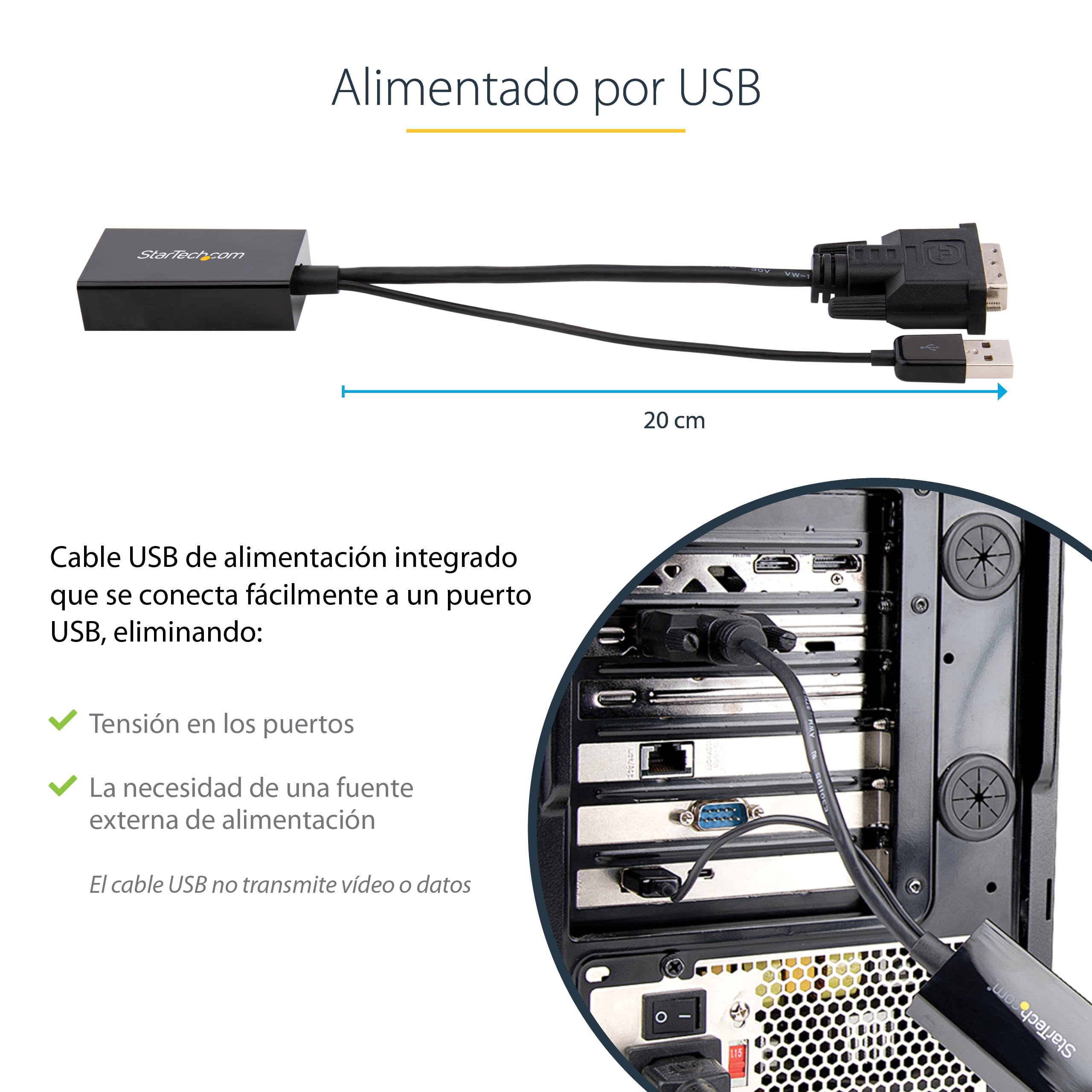 StarTech.com Adaptador DVI a DisplayPort Alimentado por USB - Conversor DVI a DisplayPort - Convertidor DVI-D a DP - 1920x1200