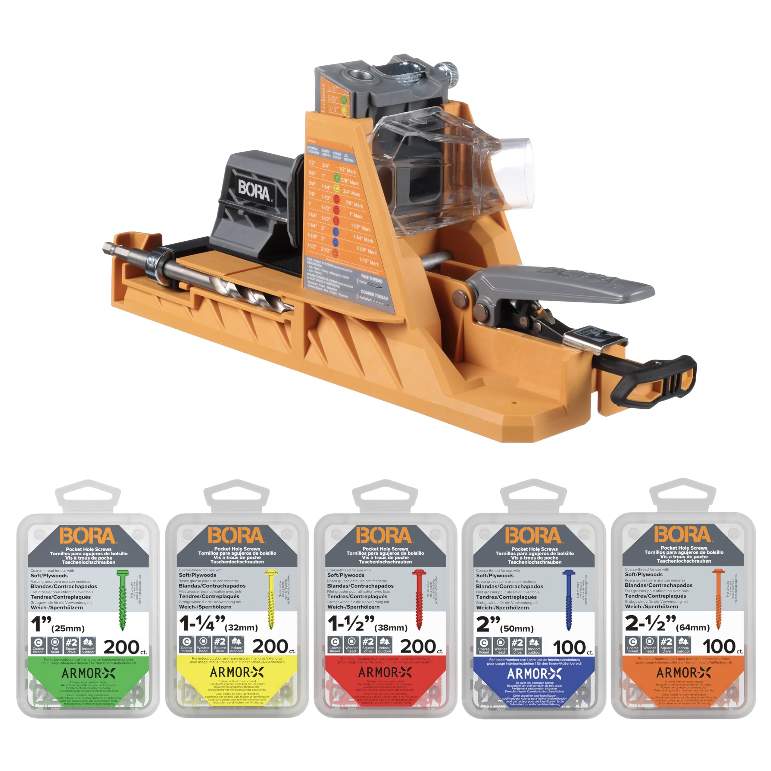 BORA Automatic Pocket Hole Jig Kit with 800 pc Coarse Screws