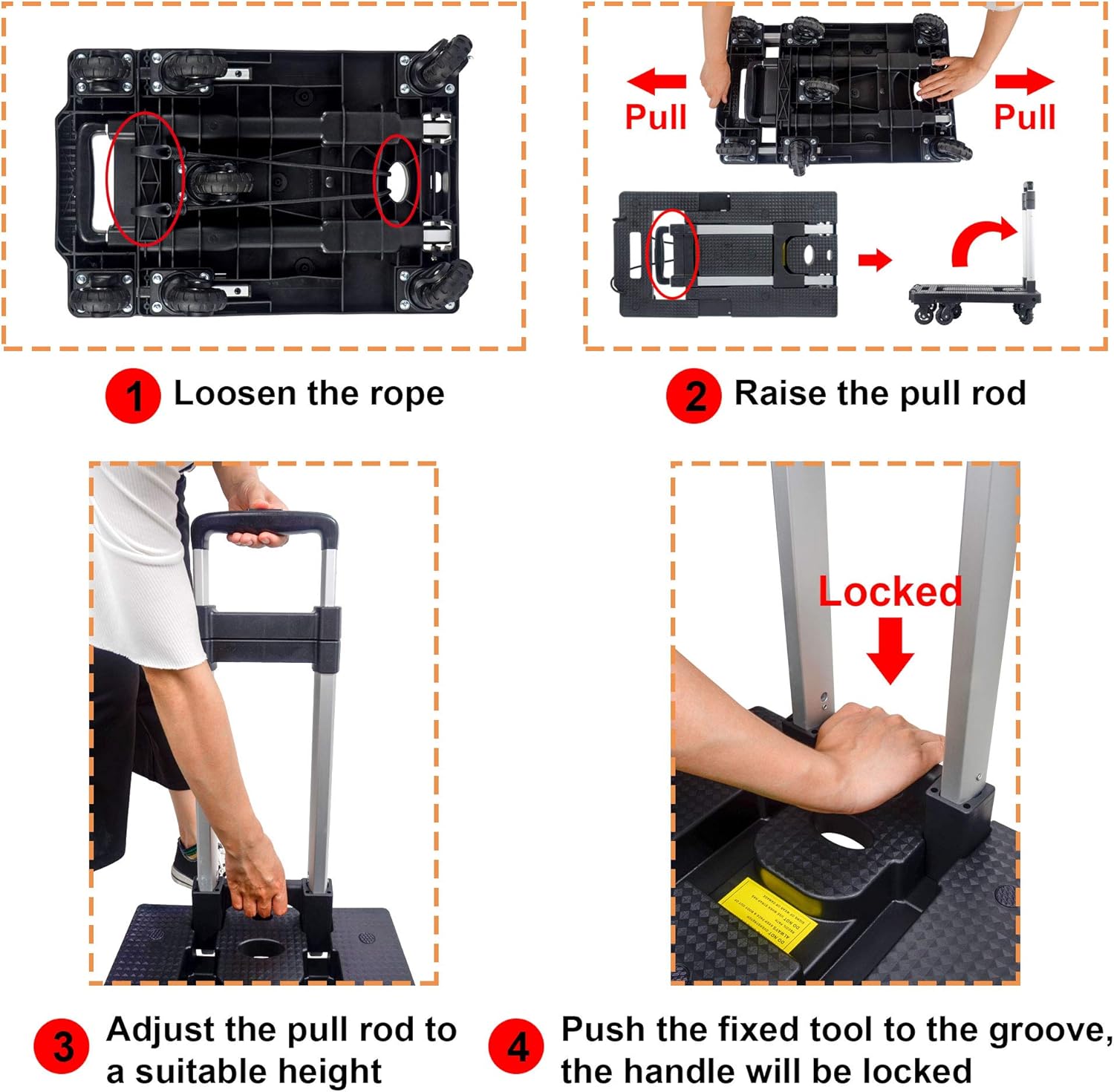 Dolly Cart Portable Hand Truck Lightweight Hand Cart Compact Utility Cart with Heavy Duty Wheels Solid Construction Adjustable Handle for Personal, Moving, Travel and Shopping Use (7 Wheels)