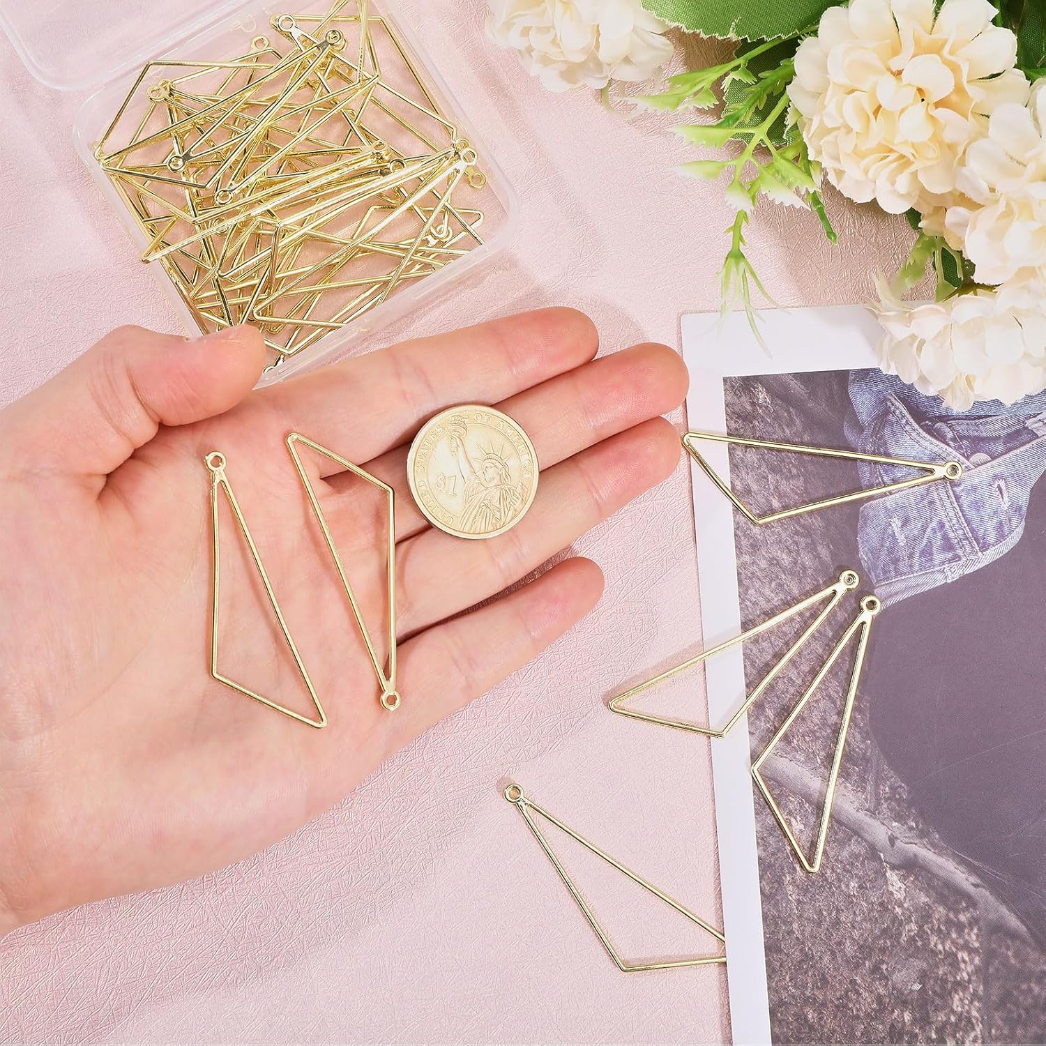 CHGCRAFT 32Pcs Alloy Open Back Bezel Pendants Triangle Pendant Resin Frame Pendant for Resin Pressed Flower DIY Earrings Necklace Bracelet Pressed Flower Jewelry Making - Image 3