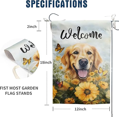 Miniatura 2 de Bandera de jardín de girasol Golden Retriever Bandera de verano, bandera de bienvenida de primavera, banderas florales para perros para exteriores,