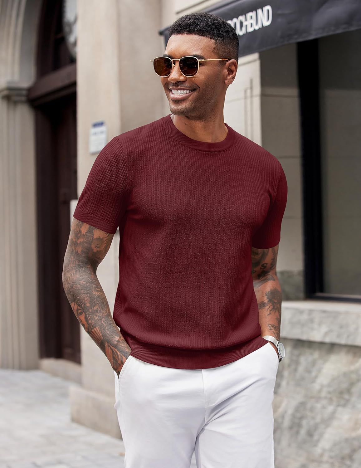COOFANDY Men's T-Shirts Short Sleeve Knit Shirts Casual Crewneck Ribbed Dress Tee Shirt - Image 2
