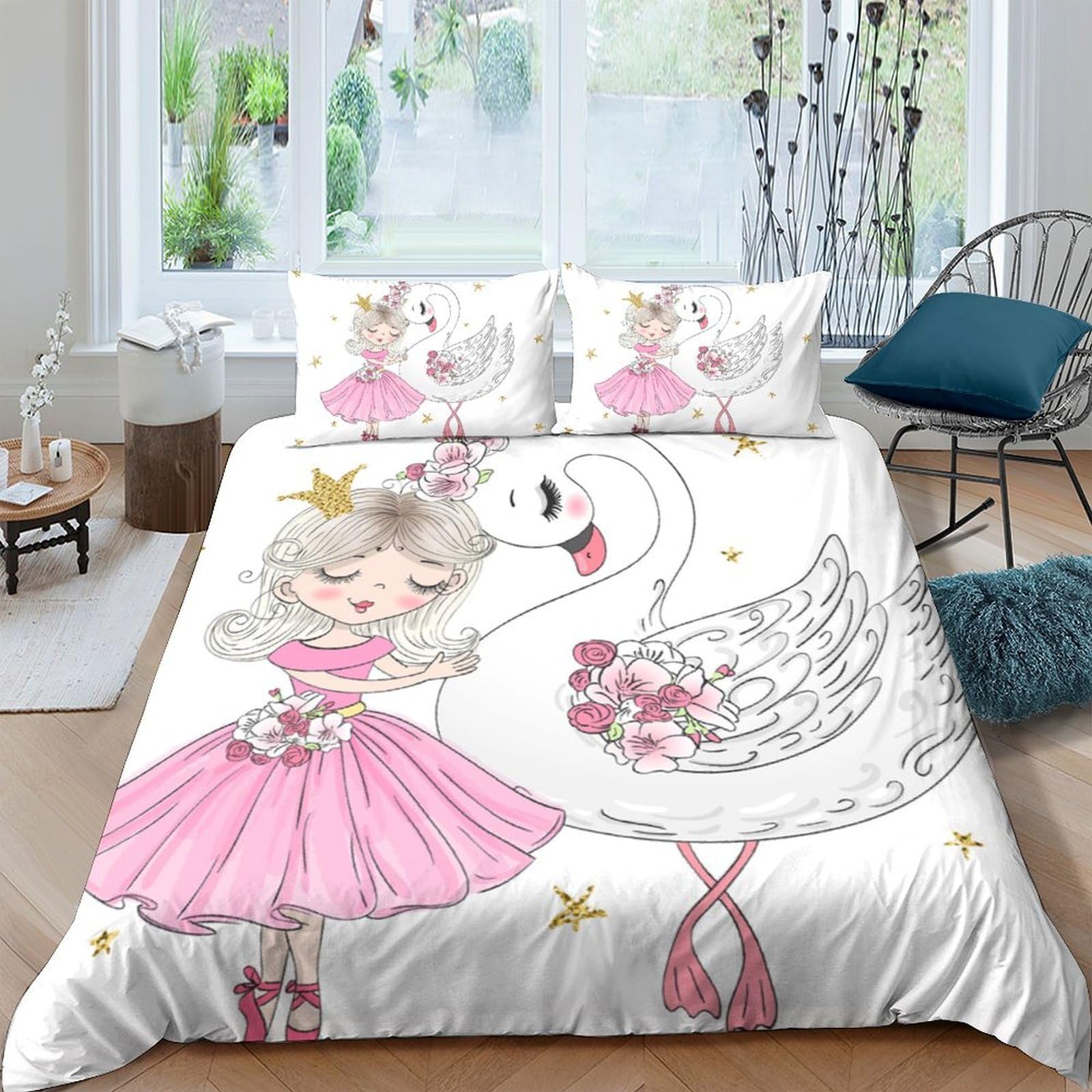 Ctjqhvkz Style-5 3D Printed Princess Swan Fitted Sheet Microfiber Soft Bedroom Decor Bed Cover For Home Dorm Guest Room Single（135X200cm）