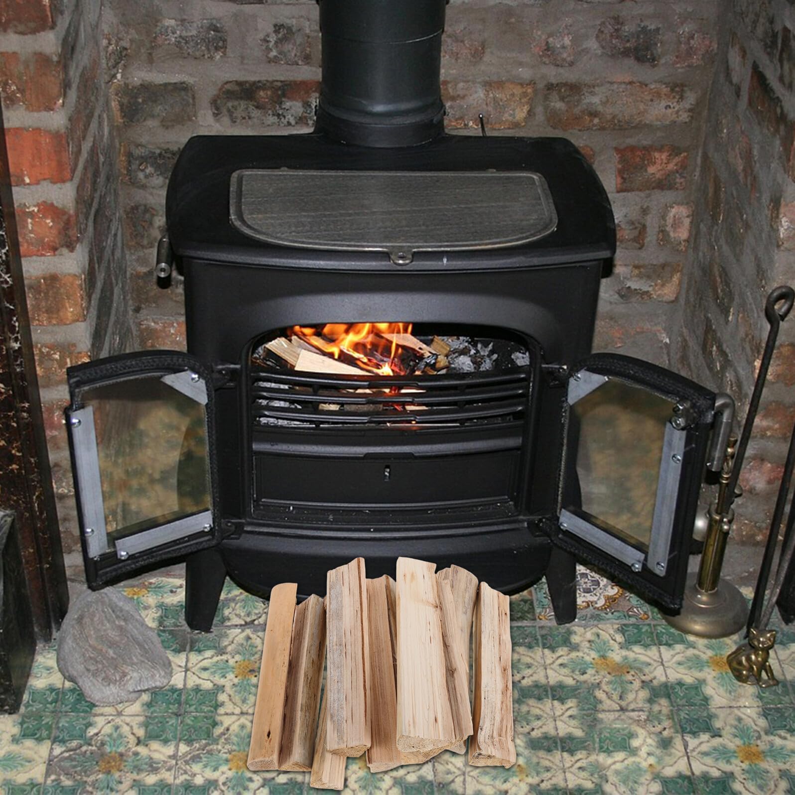 jojofuny Leña para Chimenea y Fogatas 22 Cm, Paquete 10 Piezas de Madera Seca de Pino para Barbacoa, Horno de Pizza y Cocina al Aire Libre, Baja Emisión de Humo, Leña Partida y Secada