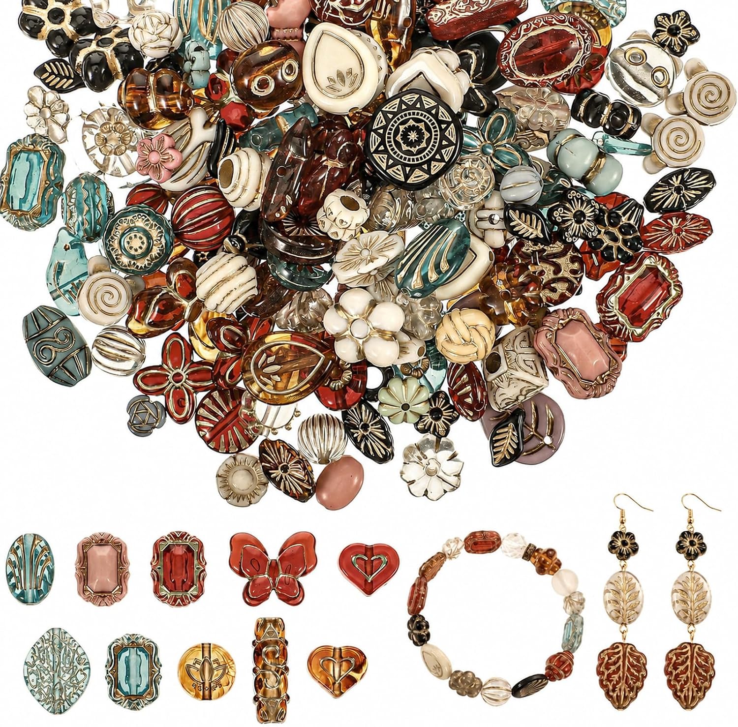 120-180 Pcs Vintage Bulk Beads - Acrylic Beads for Jewelry Making