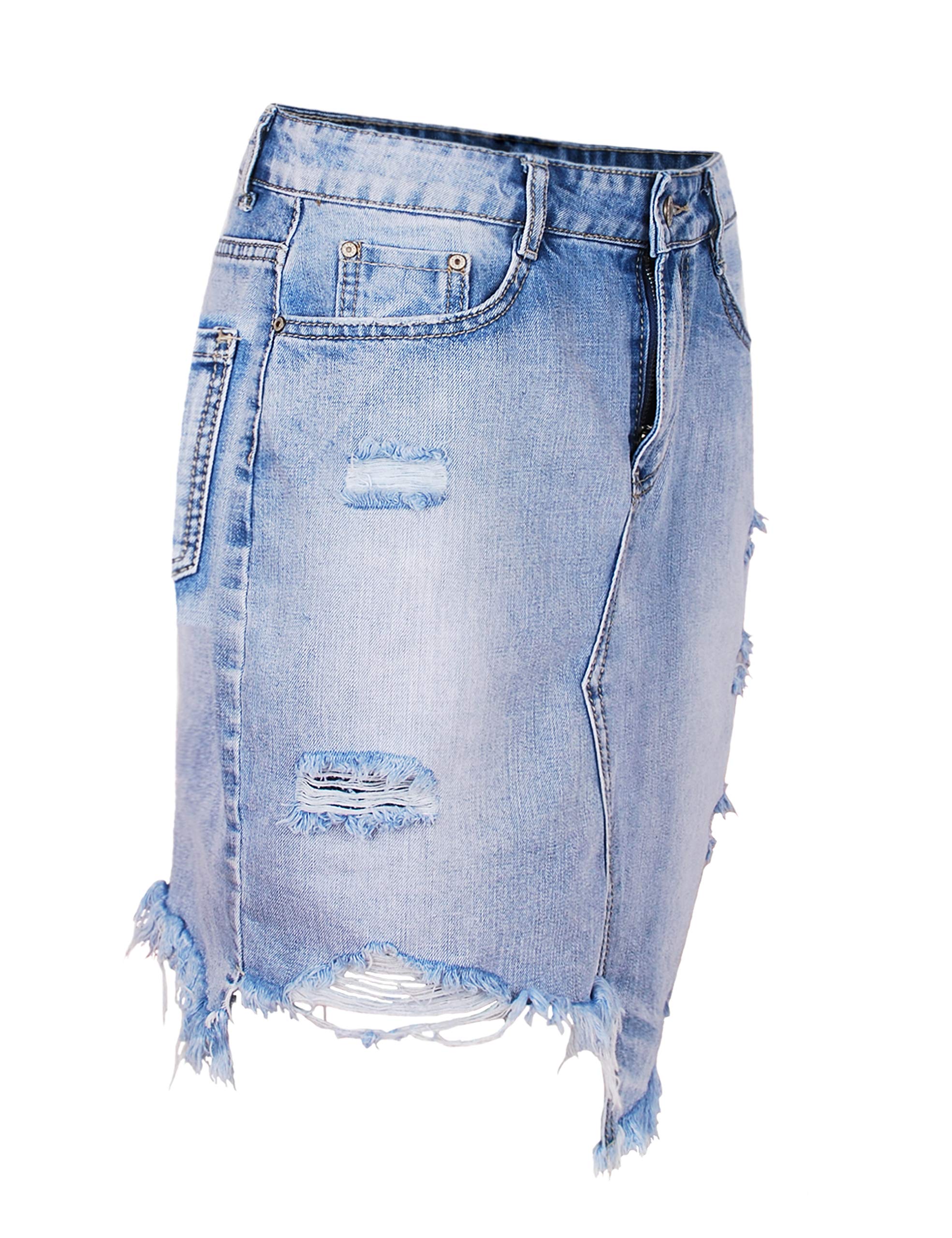 Fraternel Damen Rock Jeansrock Denim Vintage Destroyed