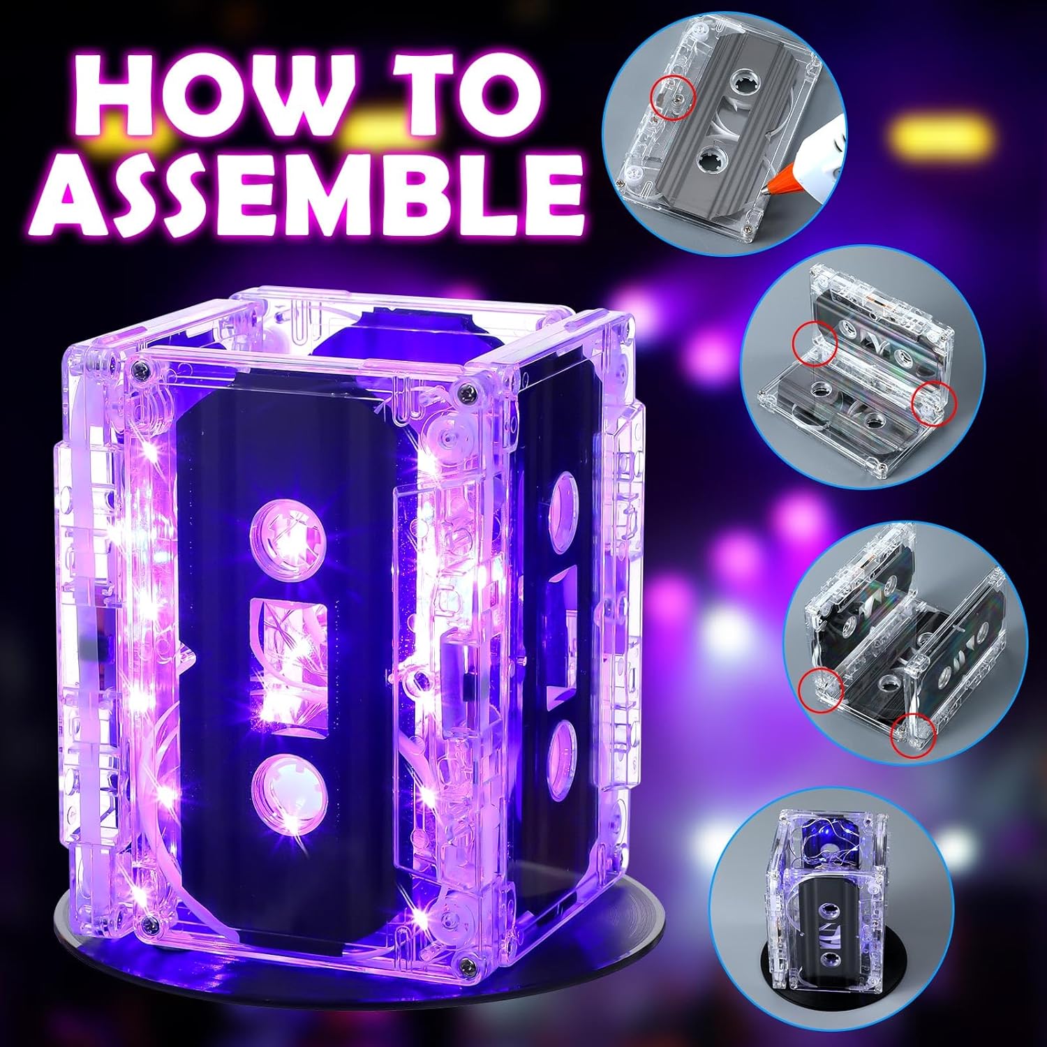 10 Sets 80s Party Decorations 90s Cassette Tape Bucket Centerpiece Tape Radio Boombox Birthday Party Table Neon Light Decorations for 1980 1990 Hip Hop Supplies