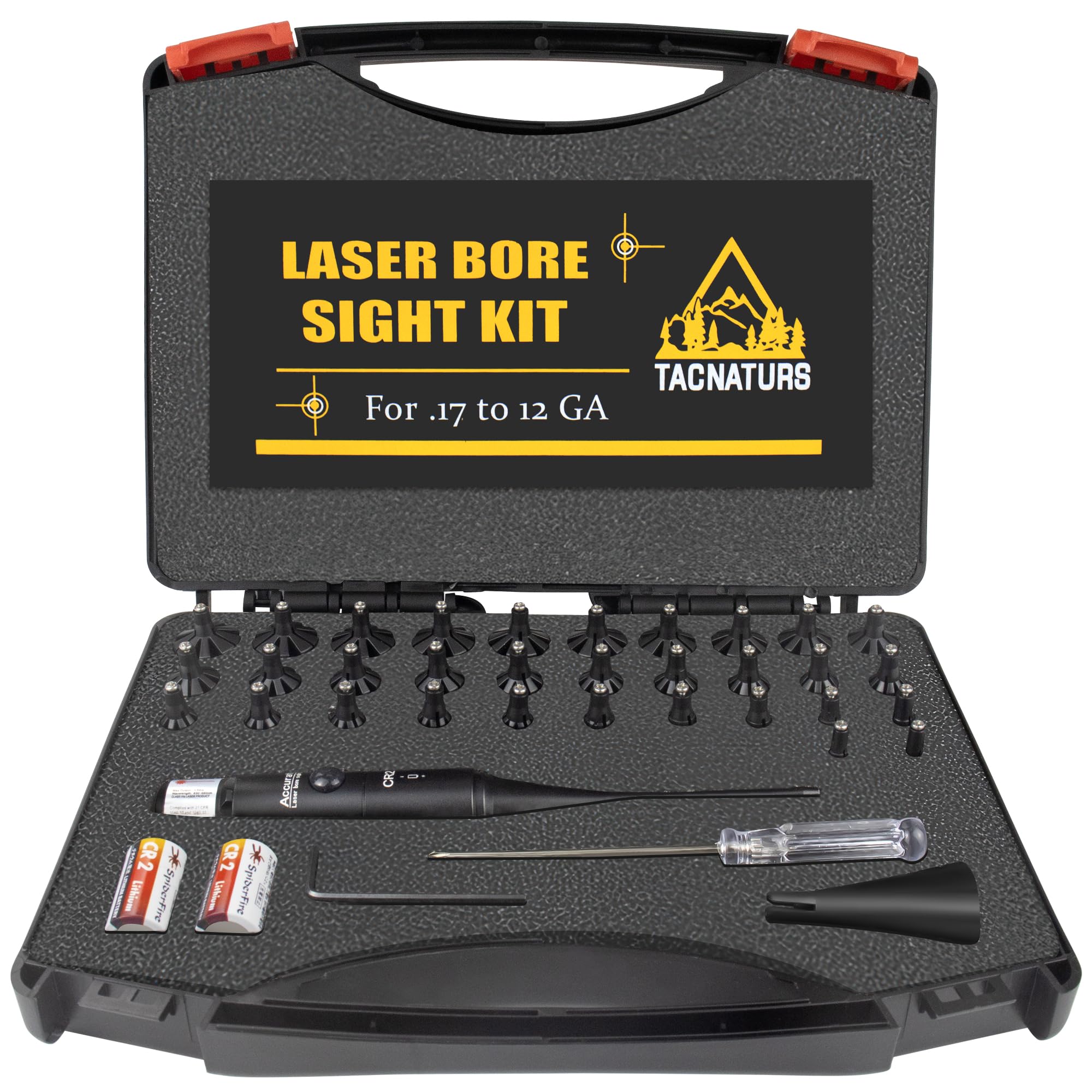 Professional Laser Bore Sight Kit with 32 Adapters fit 0.17 to 12GA Calibers, Red or Green Bright Bore Sighter Laser with Button Switch