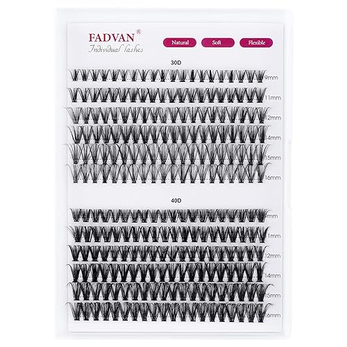 Miniatura 7 de FADVAN - 240 extensiones de pestañas individuales, para bricolaje, 30D+40D, rizo C, mezcla de 0.354-0.630 pulgadas, pestañas en racimo naturales,