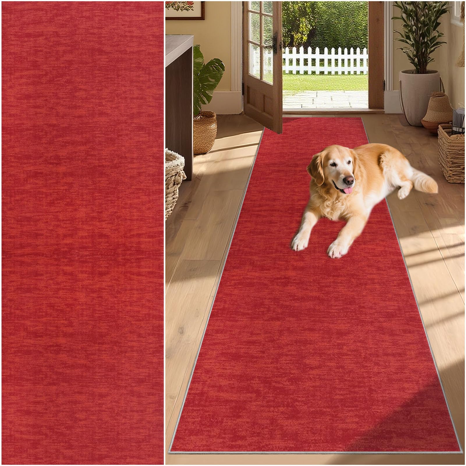 SUNMME Runner Rug for Hallway 70 x 180 cm Washable Non Slip Rubber Backing Carpet for Kitchen, Autumn Soft Faux Wool Low Pile Bedroom rug, Floor Mat for Entrance Passage Entryway Red โ image 1