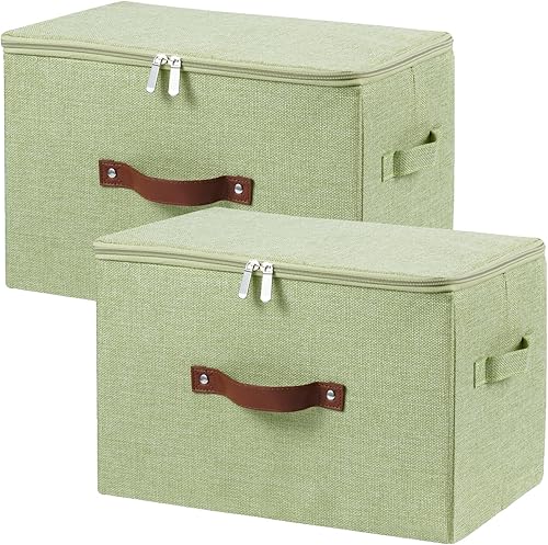 Miniatura 35 de Contenedores de almacenamiento con tapa con cremallera de tela de algodón y lino, cestas de almacenamiento con tapa, cajas plegables lavables para