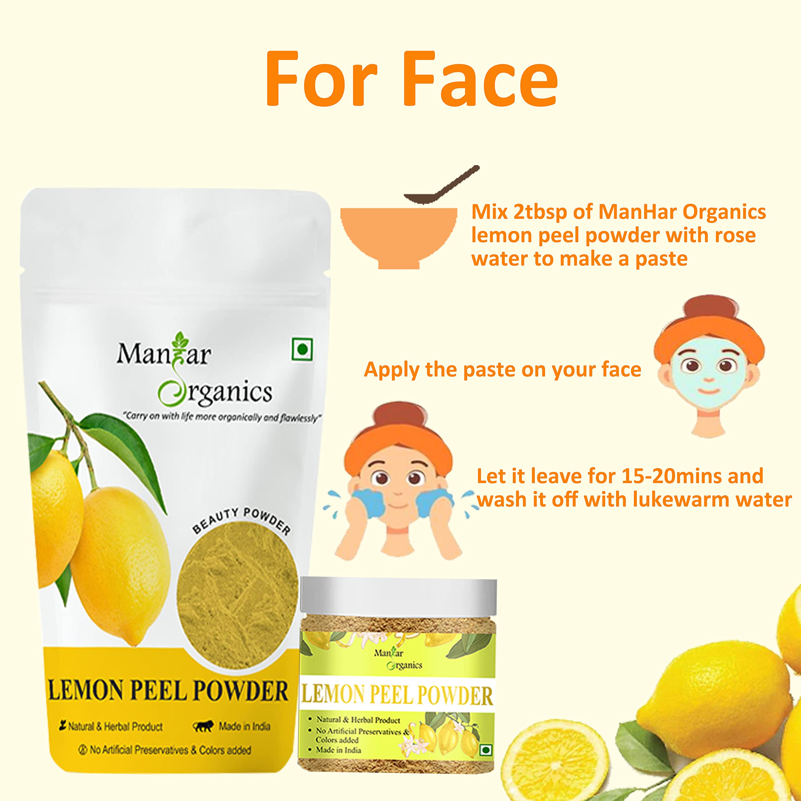 ManHar Organics Lemon Peel Powder for Face Pack 1kg| Pure Lemon Peel Powder for Skin & DIY Face Masks, Ubtan & Skincare 1
