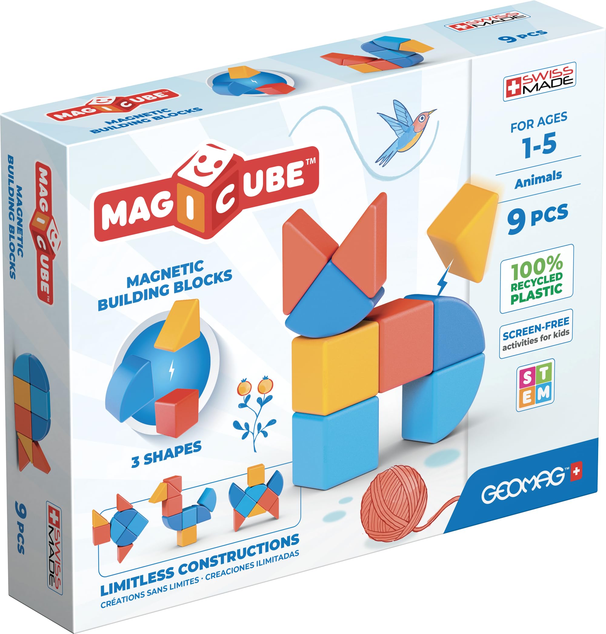 Geomag 208 Magicube RE 3Shapes Animals 9, Ideal for Children 1-5 Years, Building and Construction Set for Boys and Girls