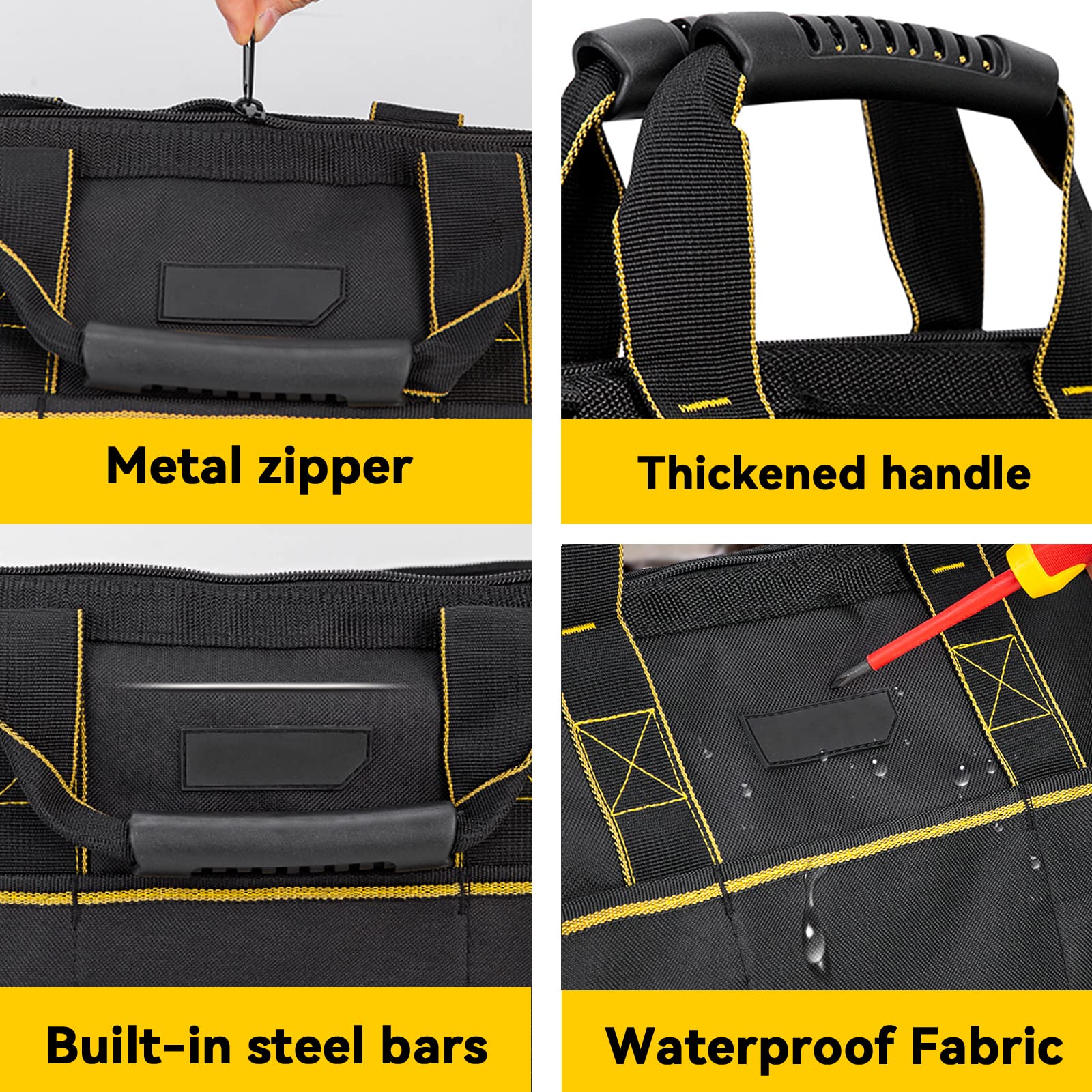 Borsa Porta attrezzi,Multi-tasca Borsa lavoro,Borsa Attrezzi organizer per impieghi gravosi resistente all'abrasione a bocca larga per elettricisti, carpentieri, addetti alla manutenzione