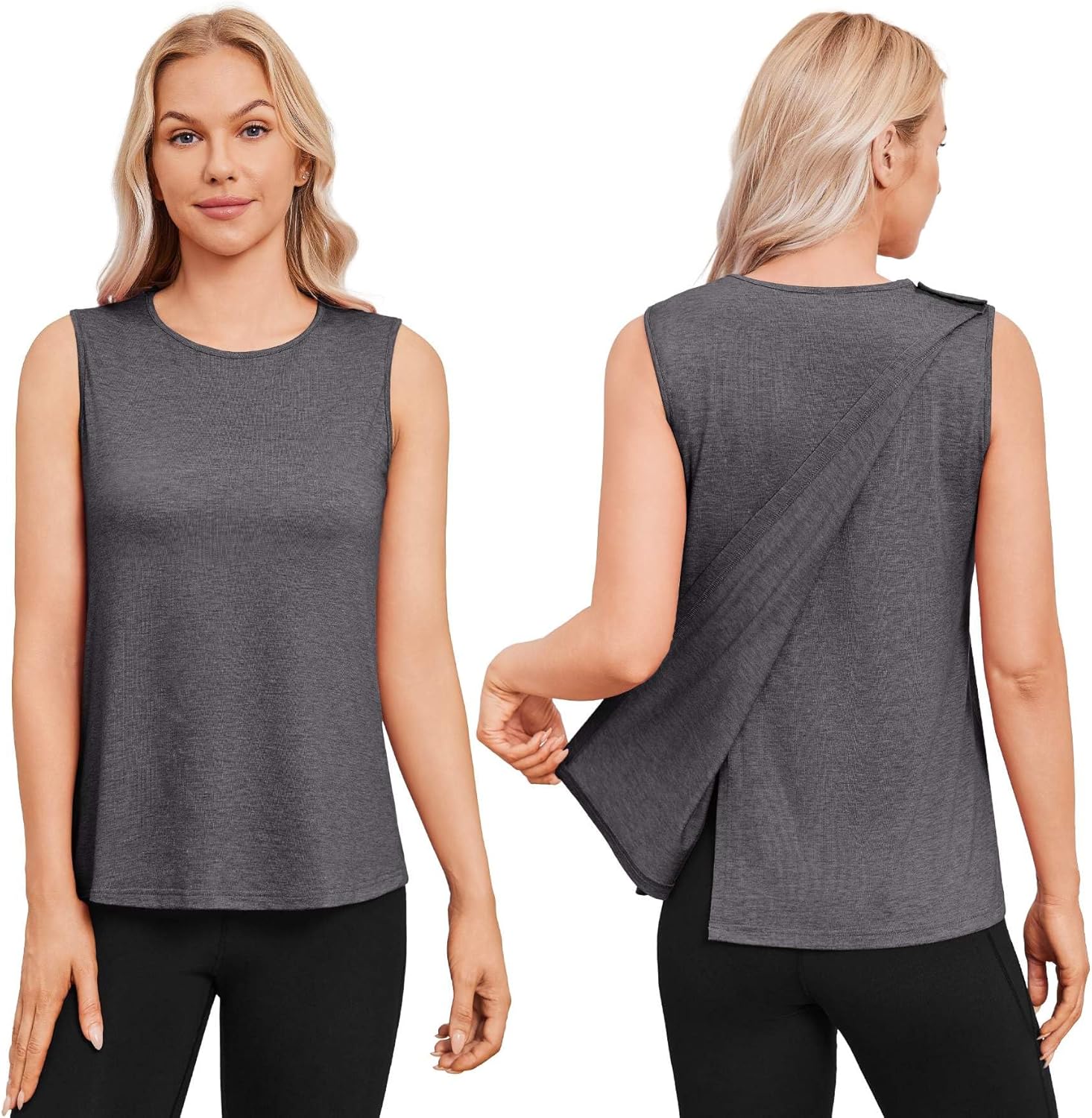 Deyeek Post Surgery Shirts for Women Shoulder Snap Tear Away Open Back Hospital Tank Tops Sleeveless Adaptive Clothing