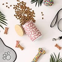 Vista 3 de Bone Dry Tarro de cerámica para gatos y perros, tapa de bambú, apto para lavavajillas, 4 x 6.5 pulgadas, rosa, golosinas para perros