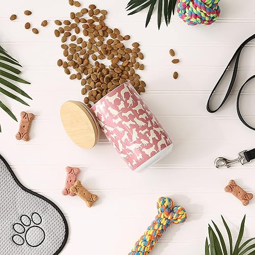 Miniatura 3 de Bone Dry Tarro de cerámica para gatos y perros, tapa de bambú, apto para lavavajillas, 4 x 6.5 pulgadas, rosa, golosinas para perros