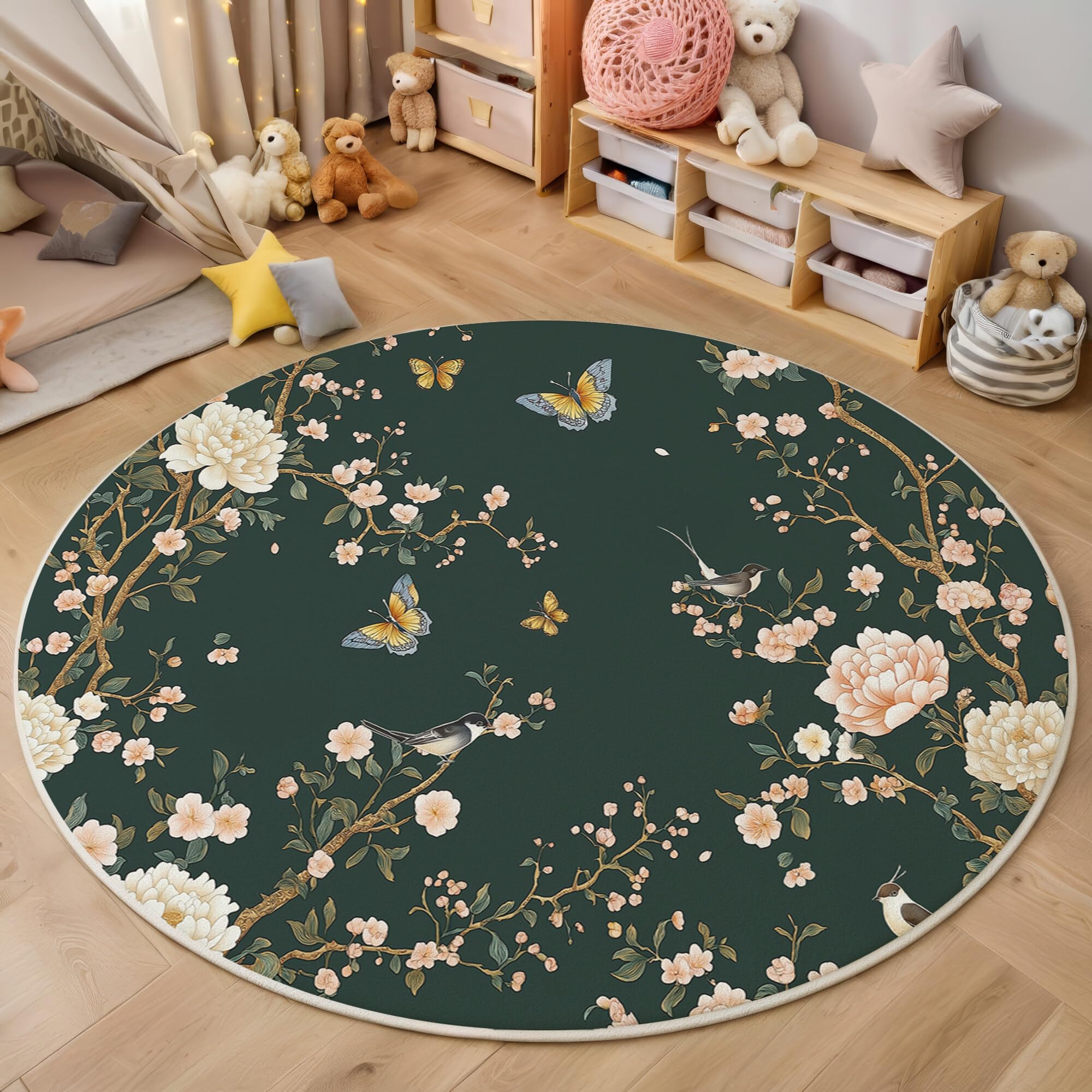 Tapete de area estilo chino verde oscuro ideal para zona de sofa y salon comedor