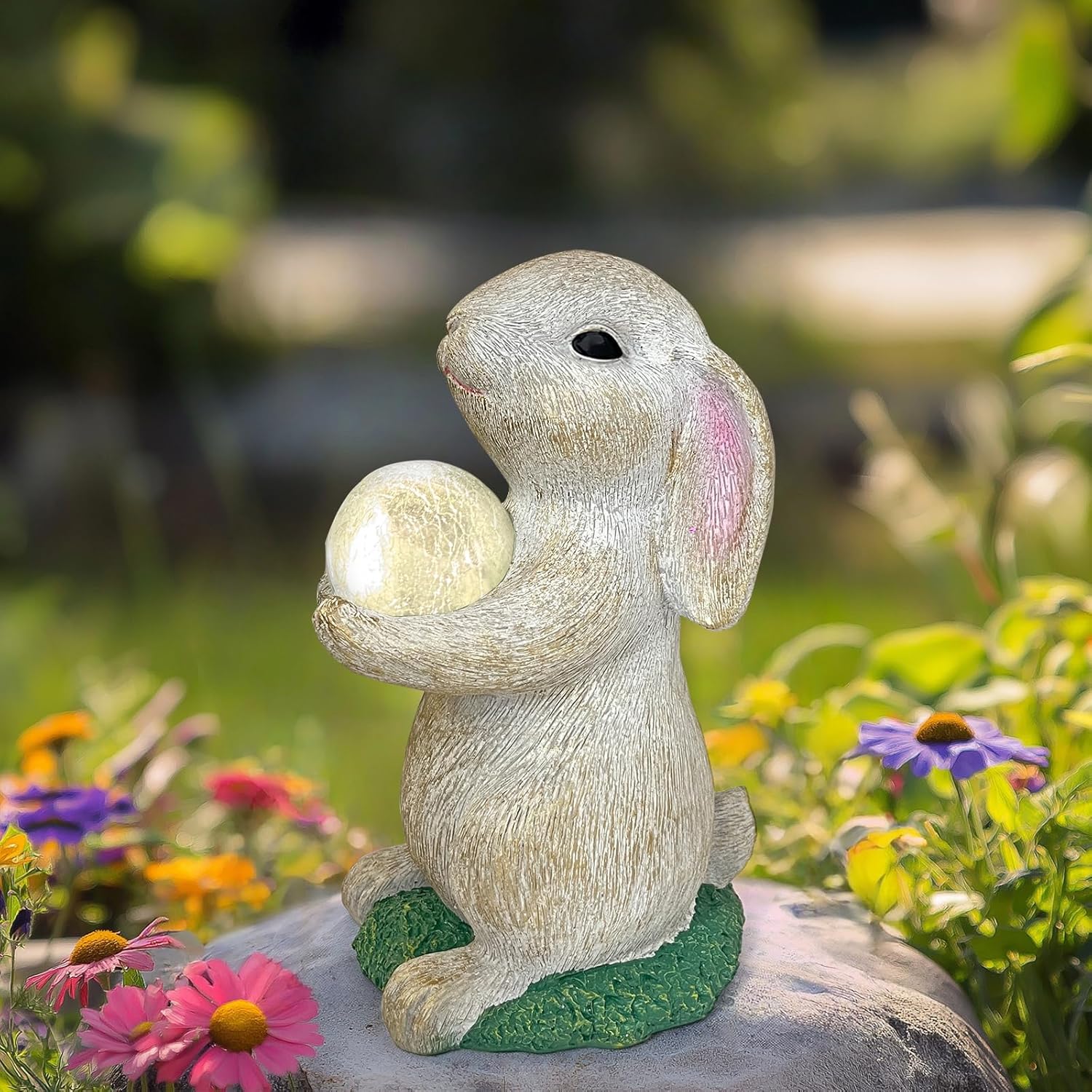 Solar Rabbit Garden Statue Outdoor Decor, Bunny Figurines with Solar Lights, Yard Decorations for Patio Balcony Yard Lawn Ornament - Unique Birthday Easter Housewarming Gifts for Women, Mom, Grandma