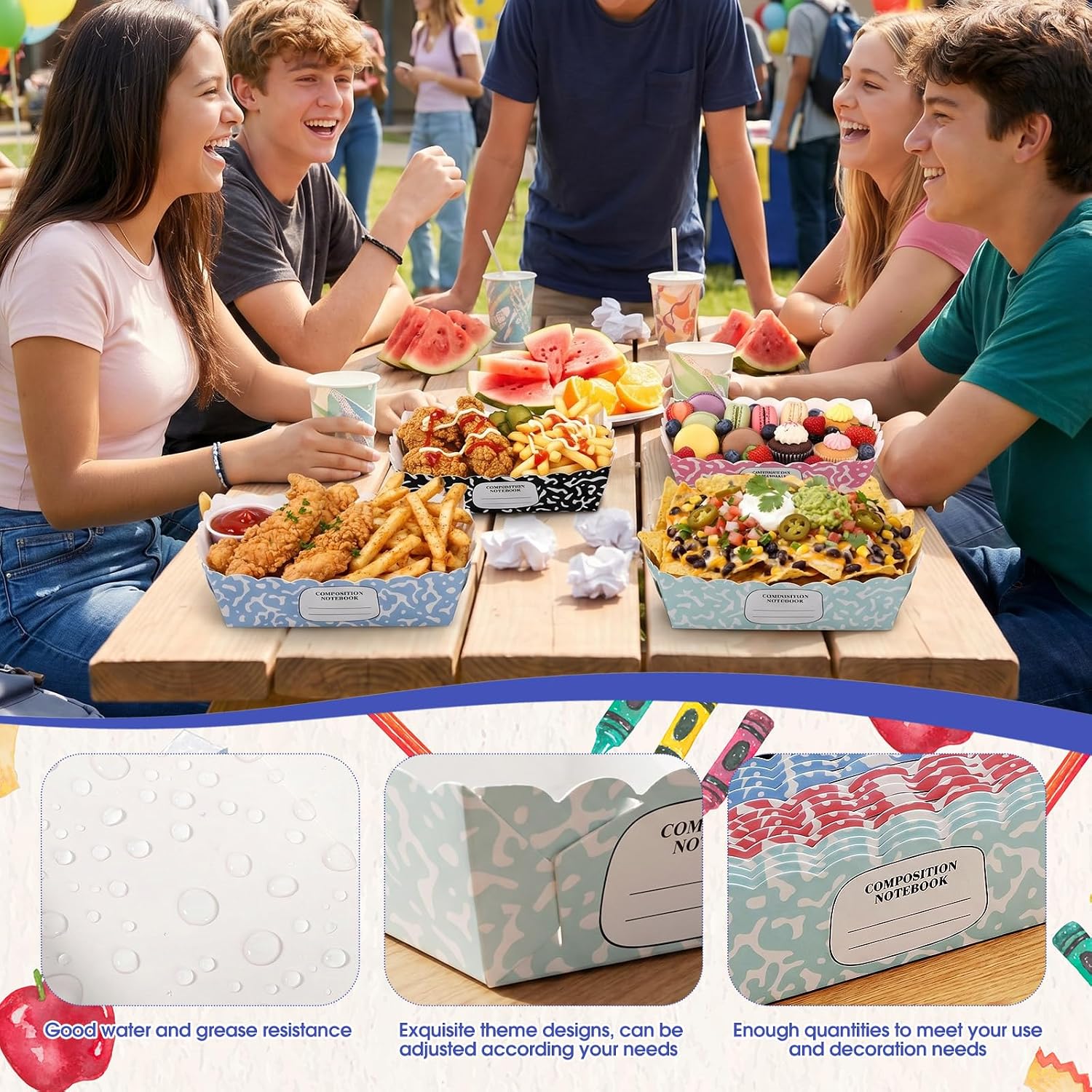 Havawish 24 Pcs Back to School Paper Food Trays Plate, Composition Notebook image 5