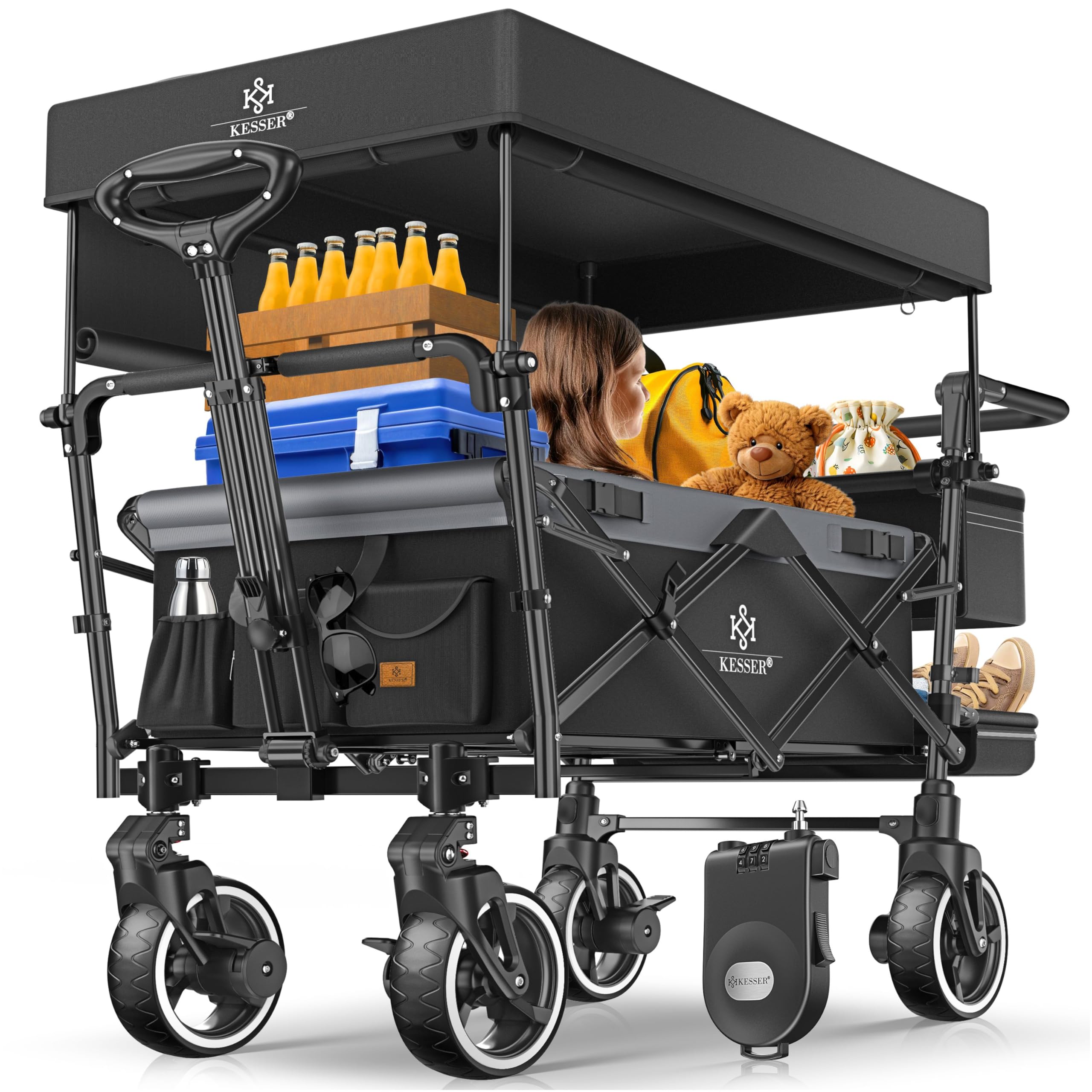 KESSER GTS-9100 - Carrello pieghevole con tetto, portata fino a 150 kg, con ruote in gomma dura e freni di stazionamento anteriore/posteriore, con serratura, copertura, intemperie e protezione da