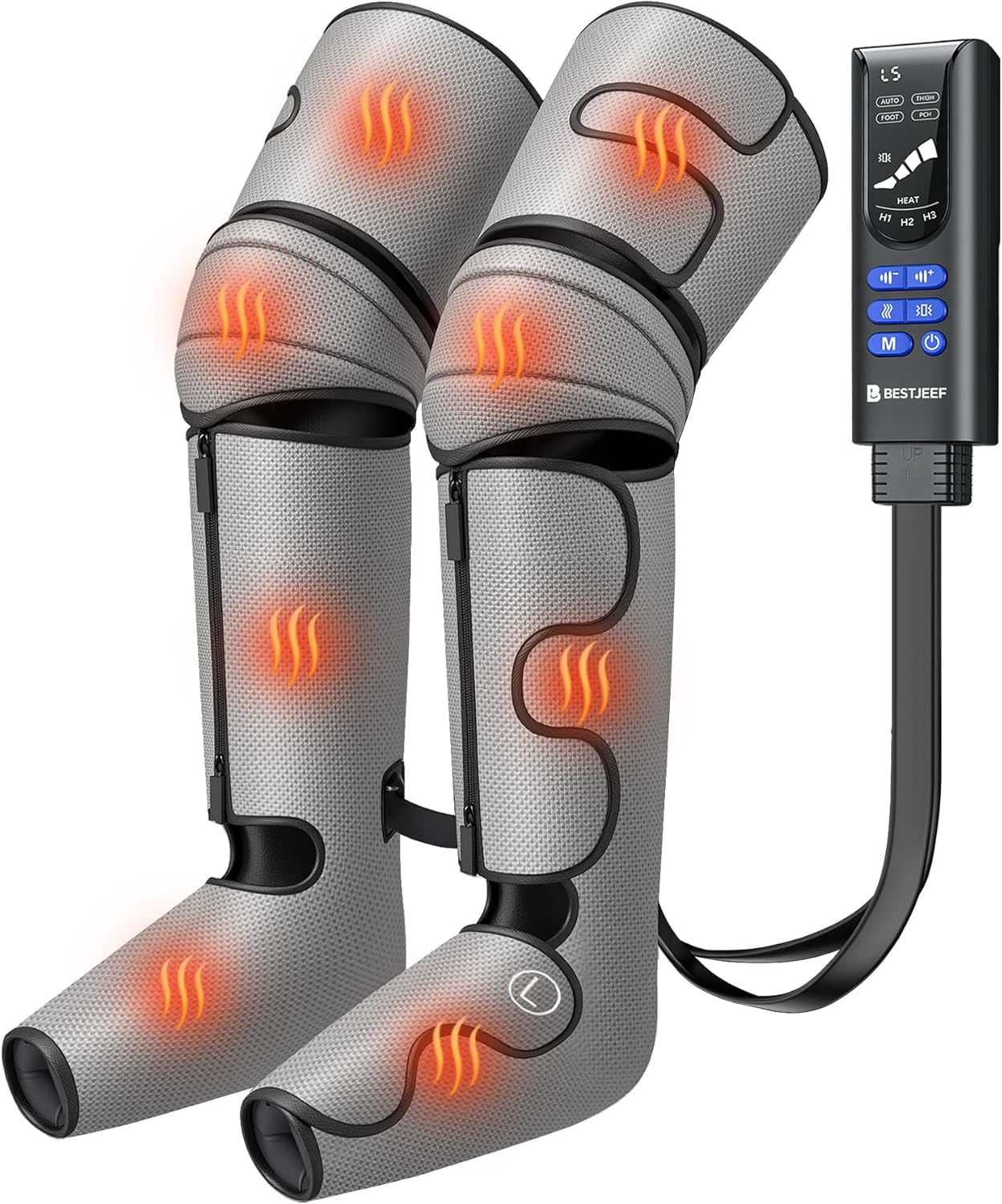 Air Compression Leg Massager with Heat : Leg Massager for Circulation and Pain Relief - Sequential Compression Boots with 9 Intensity, 4 Modes, 3 Heating, Vibration, for Men Women