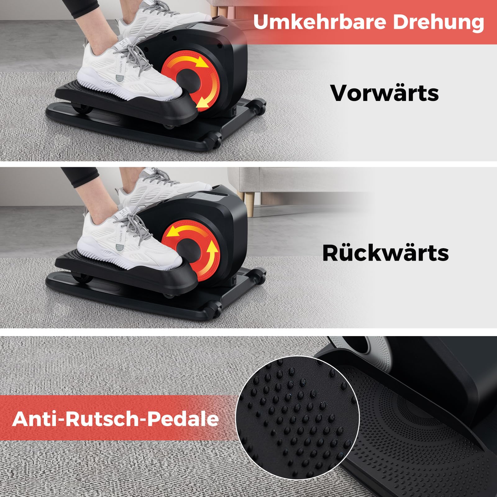COSTWAY Ellipsentrainer unter den Schreibtisch, elektrischer Pedaltrainer mit Anzeigemonitor & Fernbedienung, Bewegungstrainer Stepper für Bewegung, Sitzende Pedal Exerciser für Zuhause Büro (Rot)